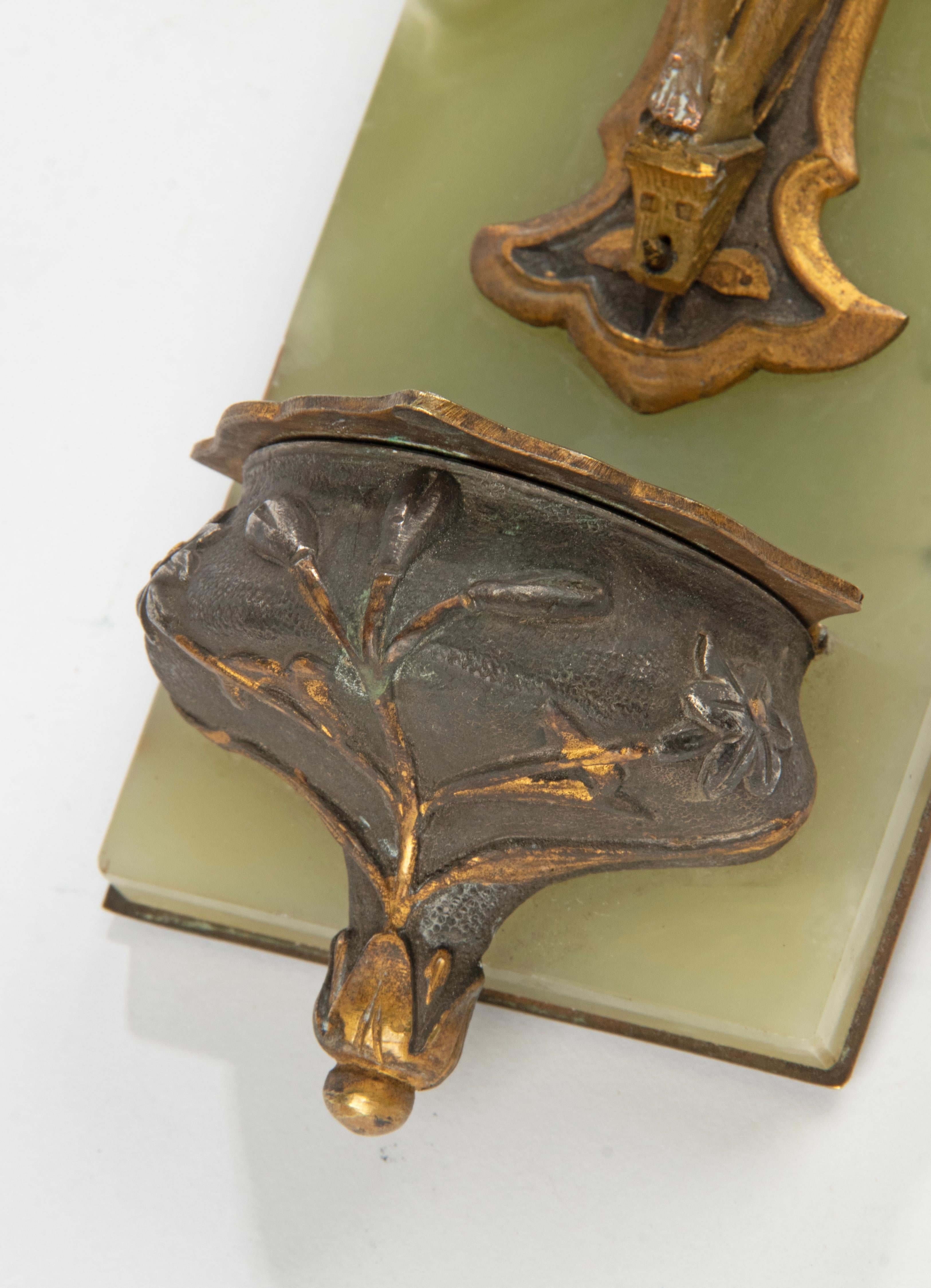 Antique French  Onyx and Bronze Holy Water Font Crucifix Jesus Christ 5