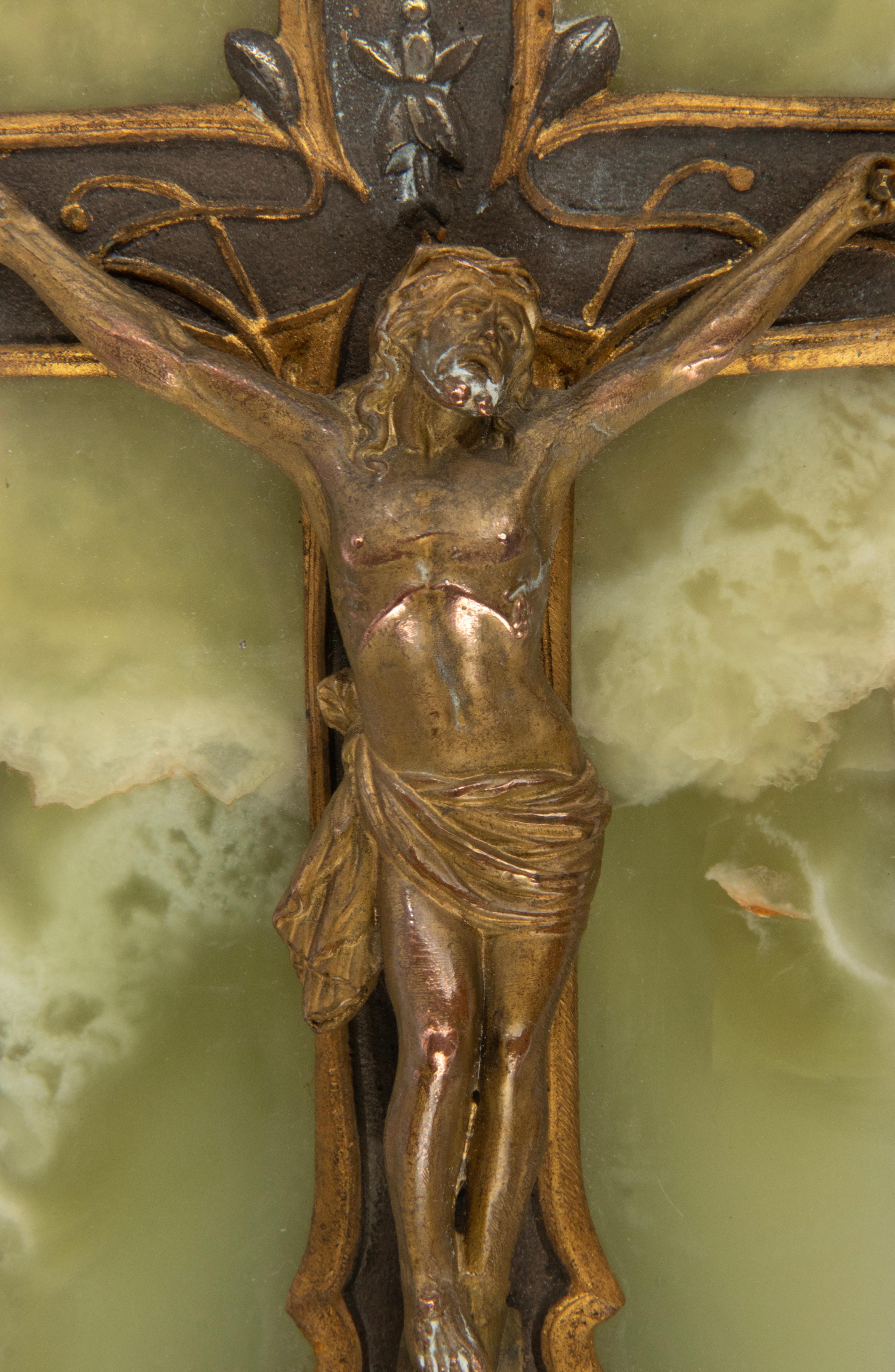 Antique French  Onyx and Bronze Holy Water Font Crucifix Jesus Christ 6