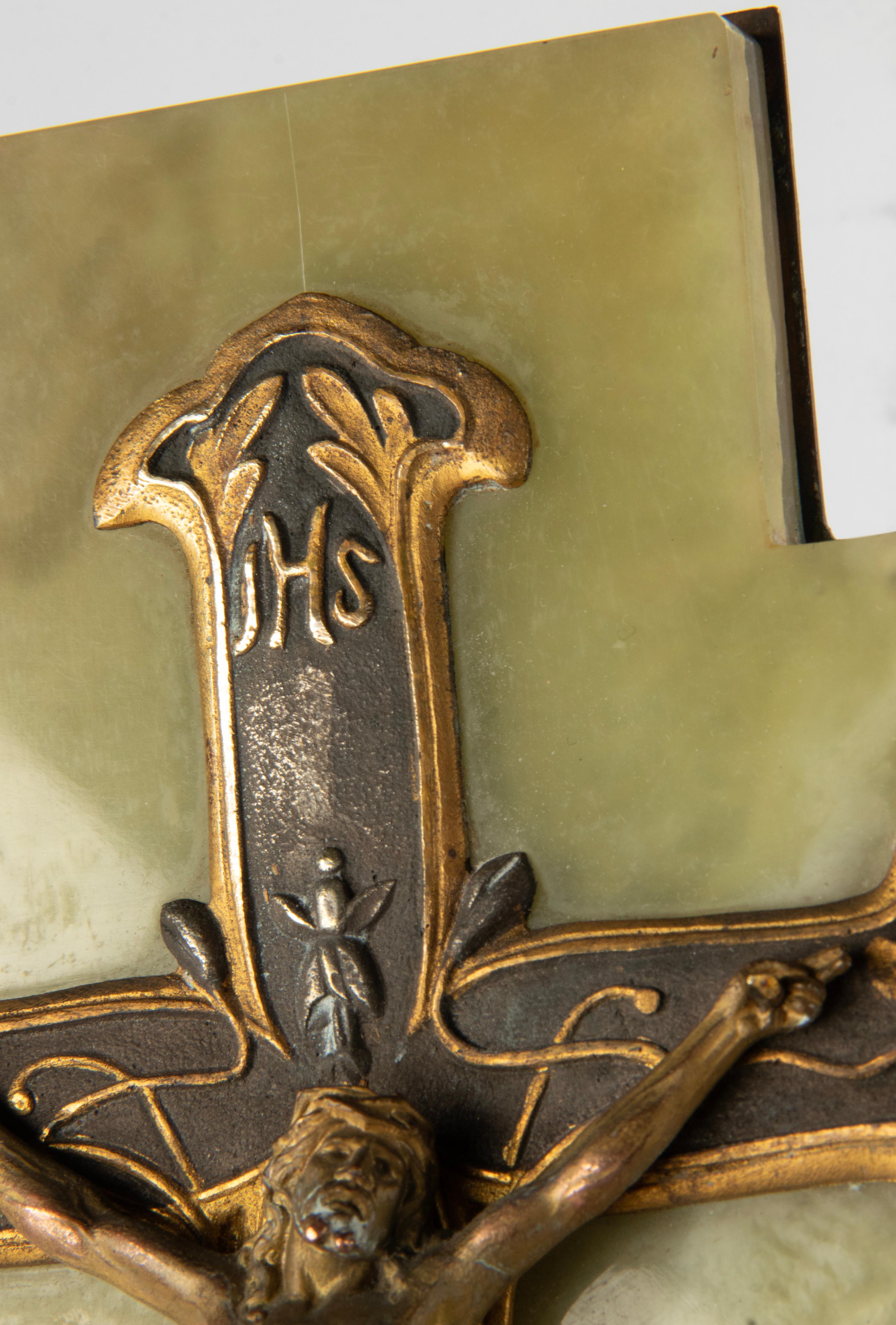 Antique French  Onyx and Bronze Holy Water Font Crucifix Jesus Christ 7