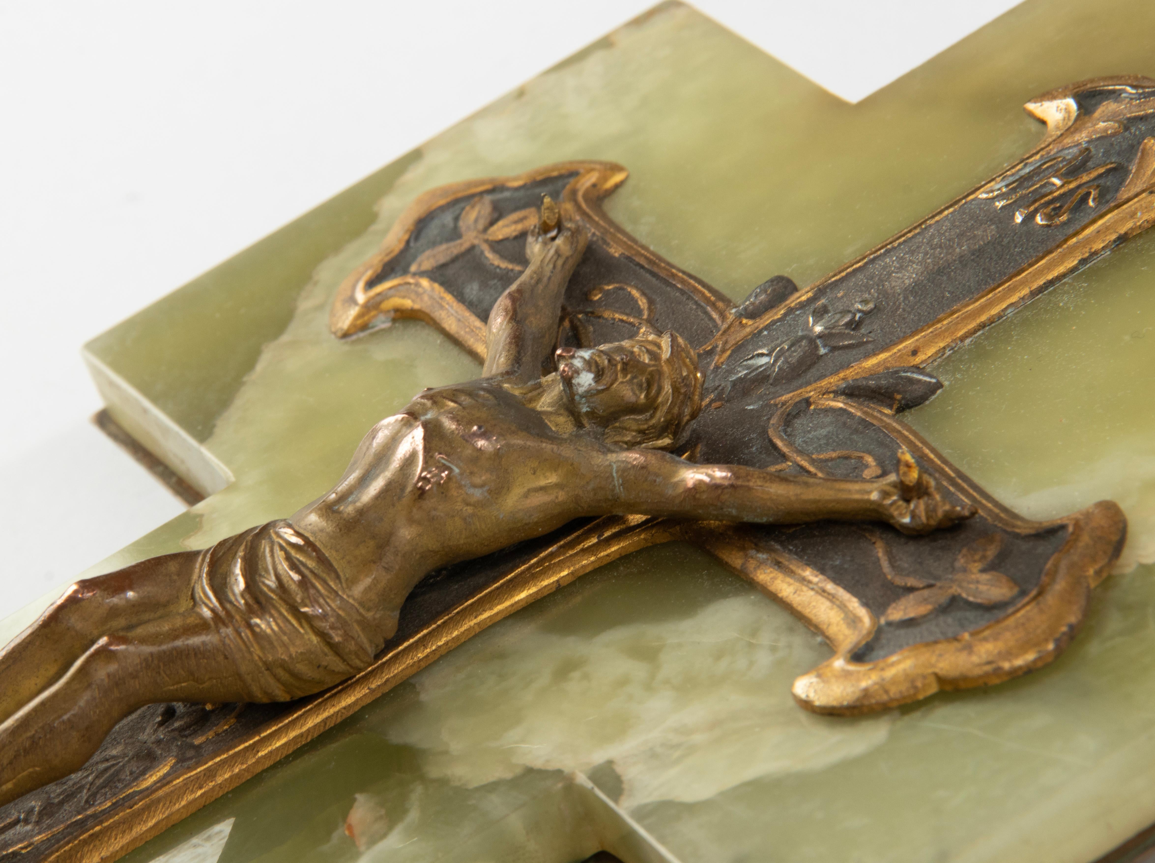 Antique French  Onyx and Bronze Holy Water Font Crucifix Jesus Christ 8