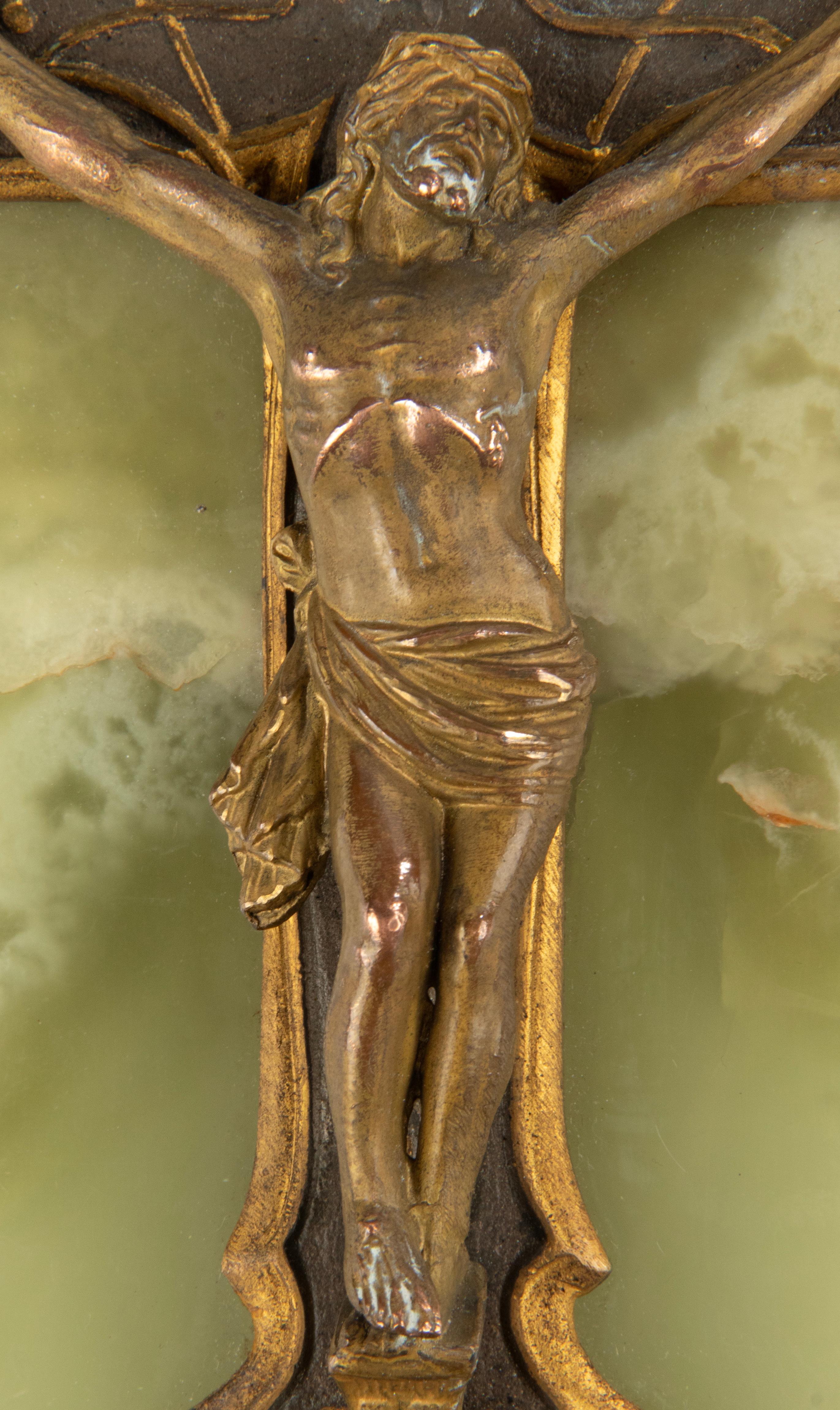 Antique French  Onyx and Bronze Holy Water Font Crucifix Jesus Christ 9