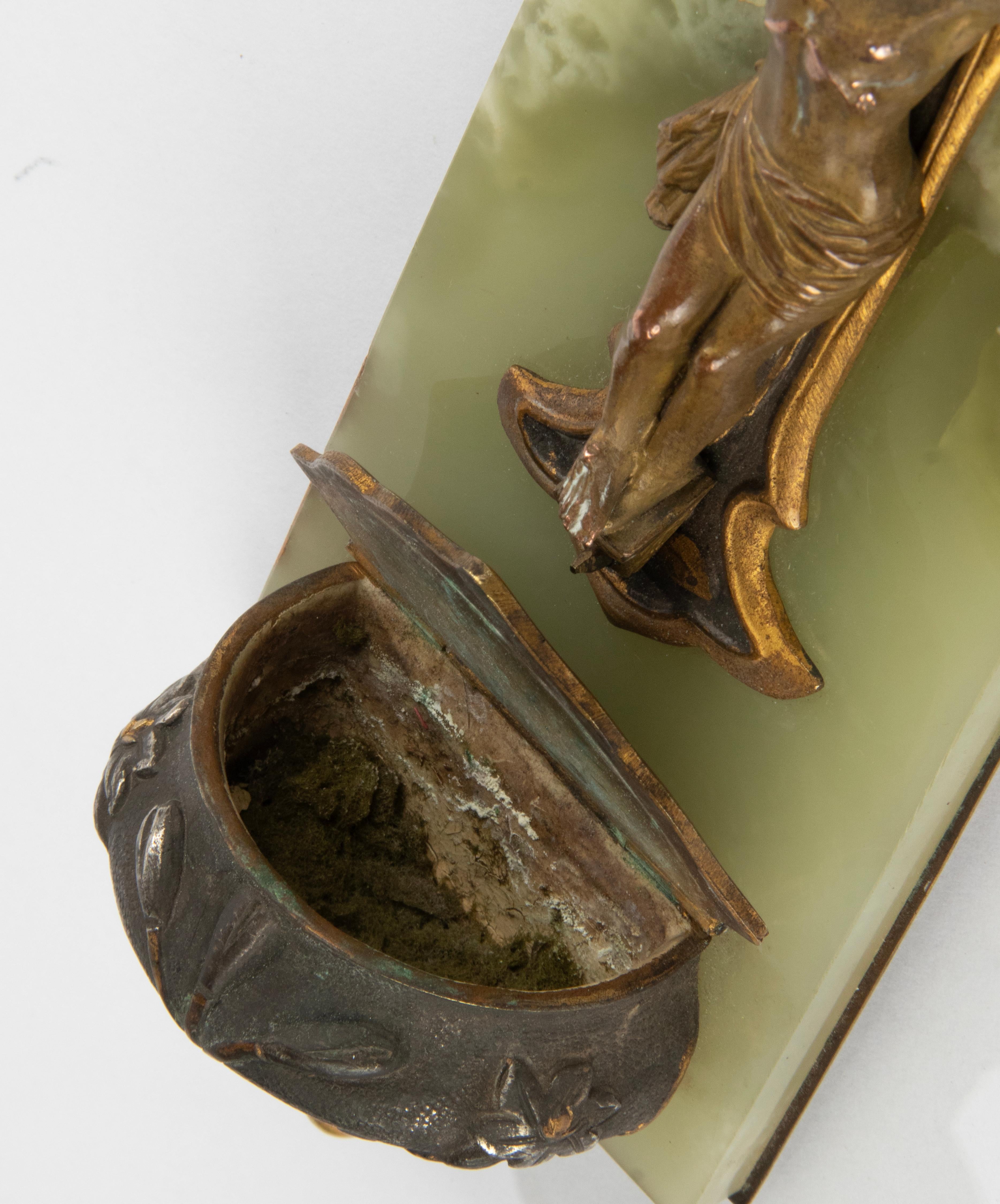 Antique French  Onyx and Bronze Holy Water Font Crucifix Jesus Christ 10