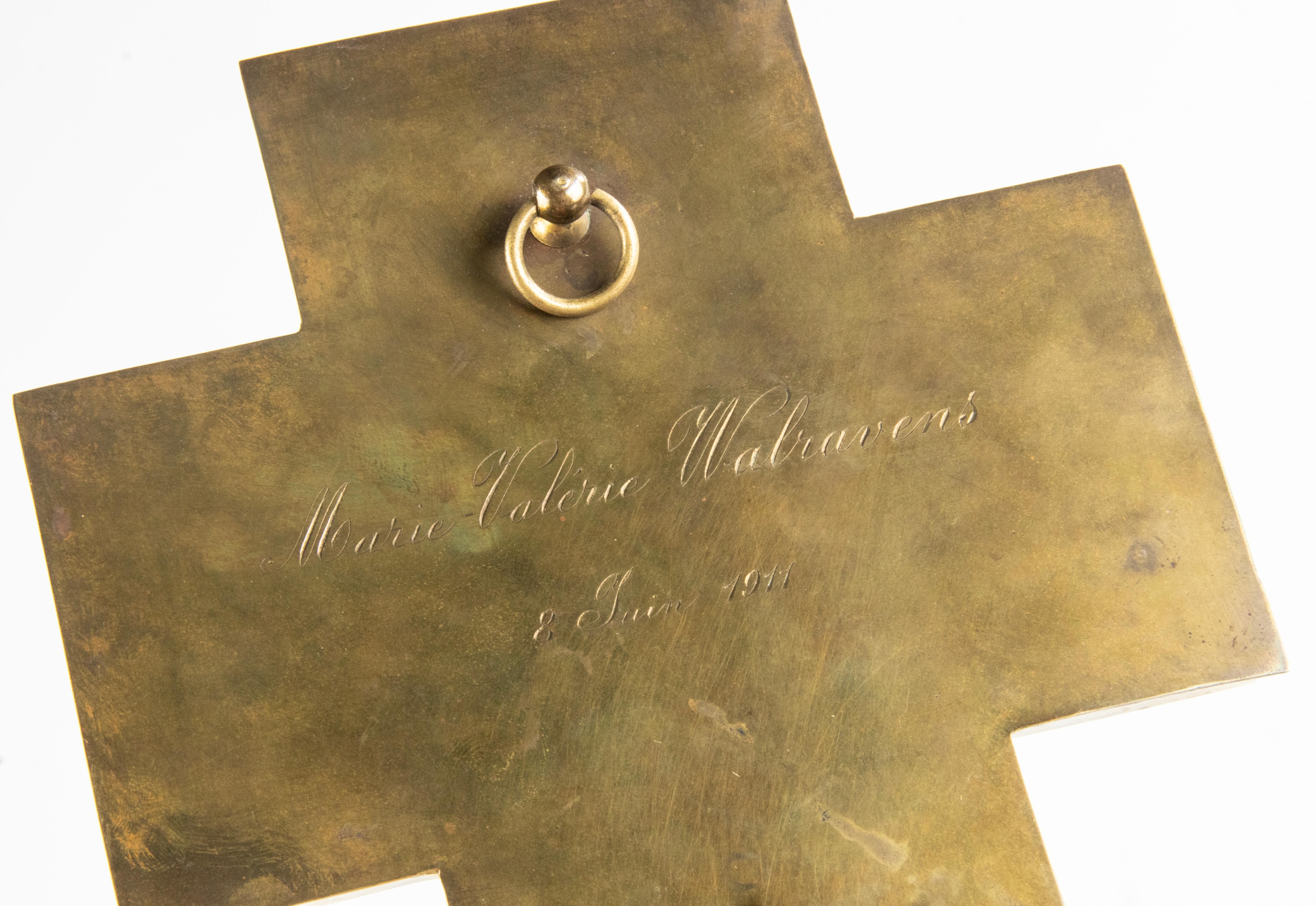 Antique French  Onyx and Bronze Holy Water Font Crucifix Jesus Christ 11