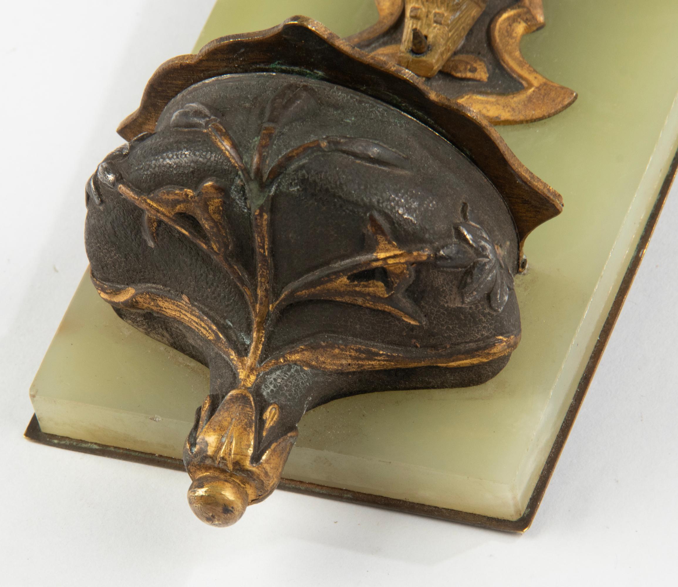 Brass Antique French  Onyx and Bronze Holy Water Font Crucifix Jesus Christ