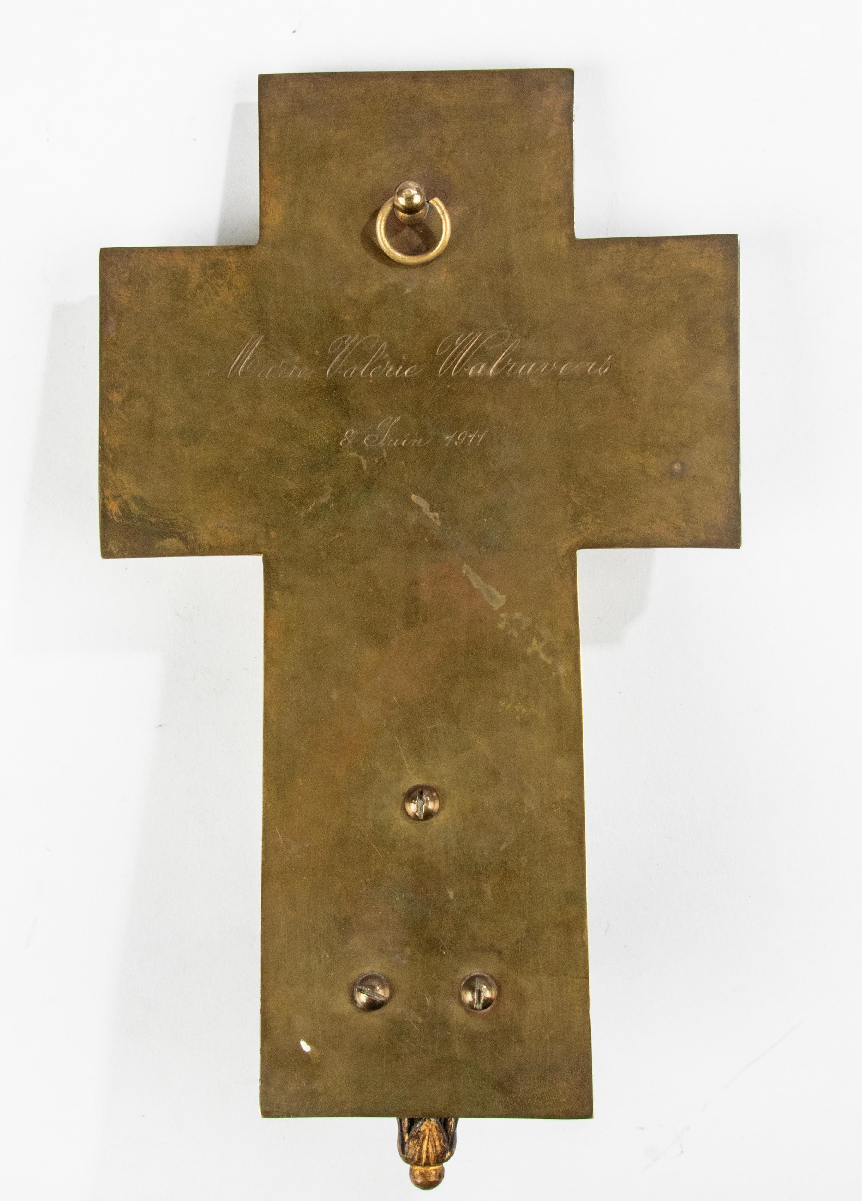 Antique French  Onyx and Bronze Holy Water Font Crucifix Jesus Christ 1