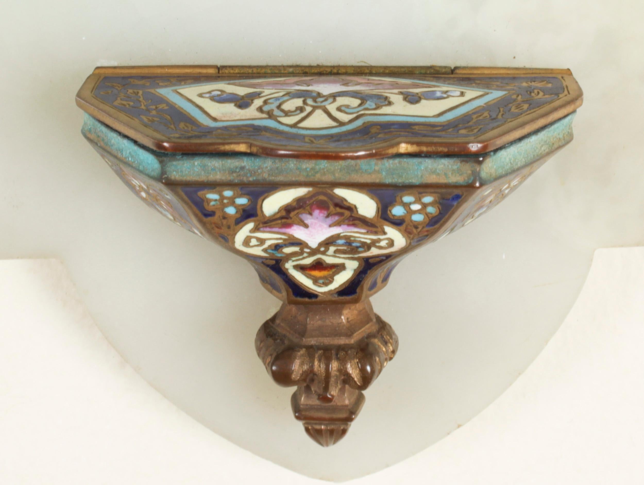 Antique French Onyx and Cloisonne' Ename Holy Water Font Stoop 19thC In Good Condition For Sale In London, GB