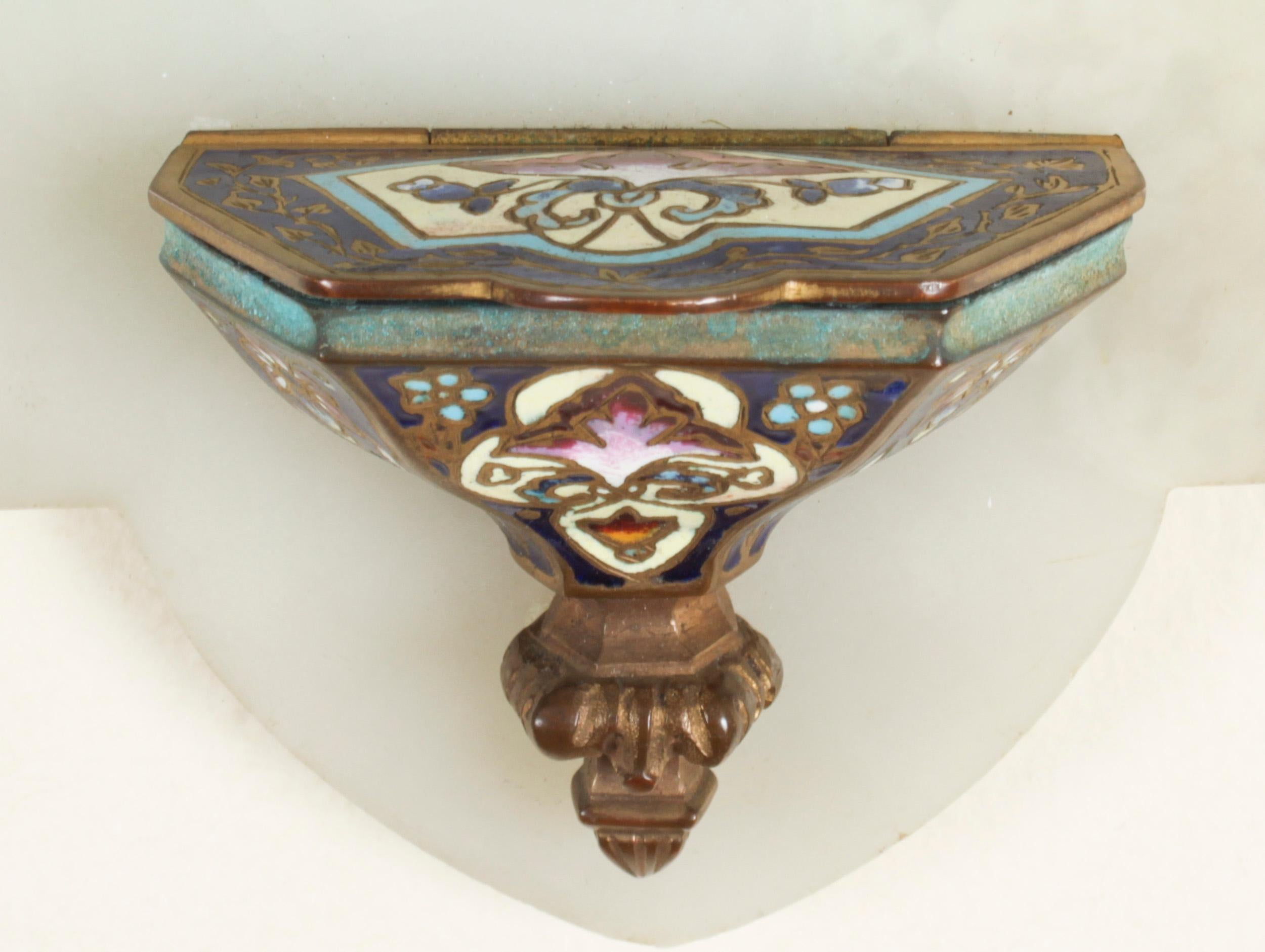 Antique French Onyx and Cloisonne' Ename Holy Water Font Stoop 19thC In Good Condition In London, GB