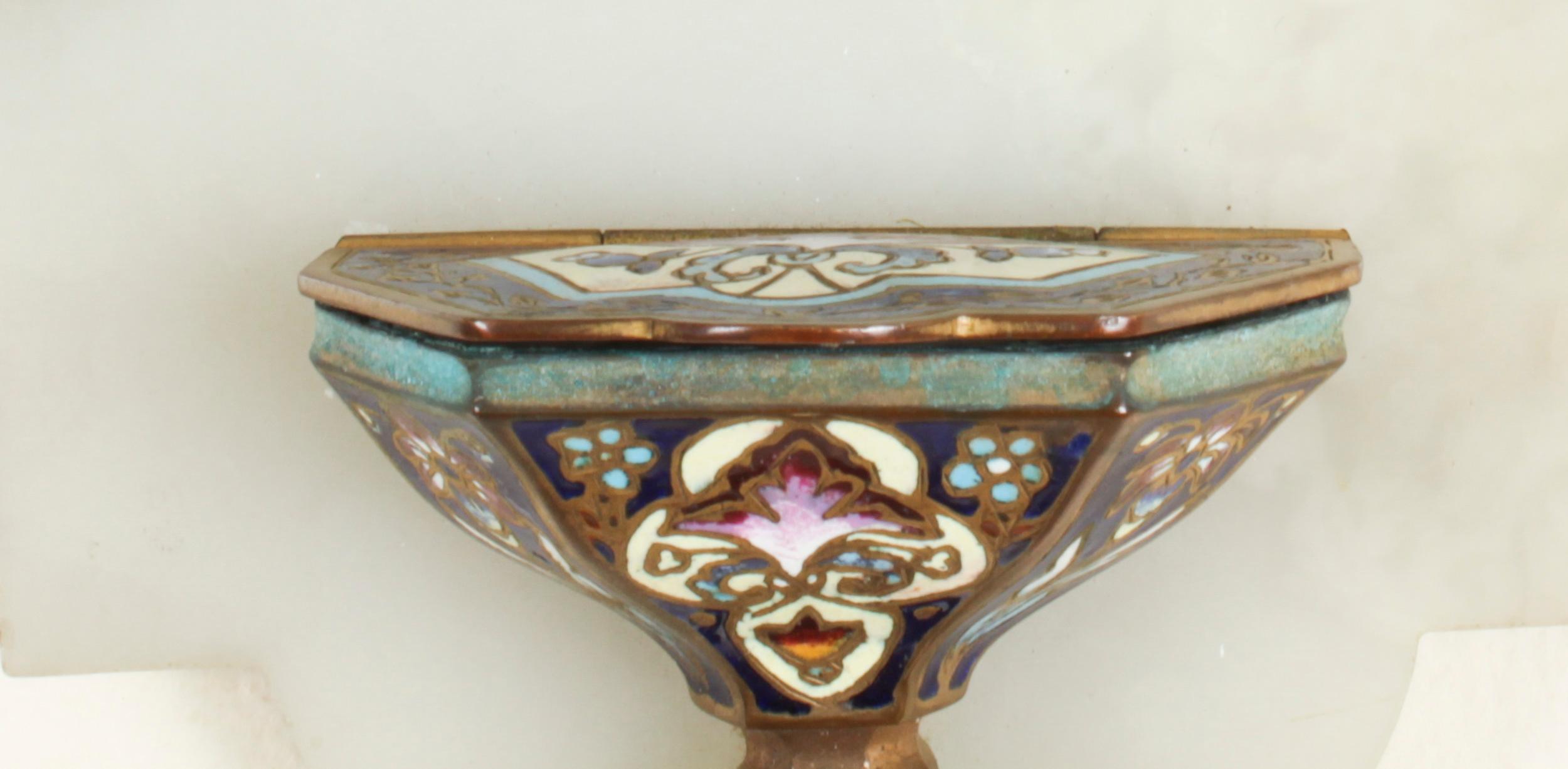 Late 19th Century Antique French Onyx and Cloisonne' Ename Holy Water Font Stoop 19thC For Sale
