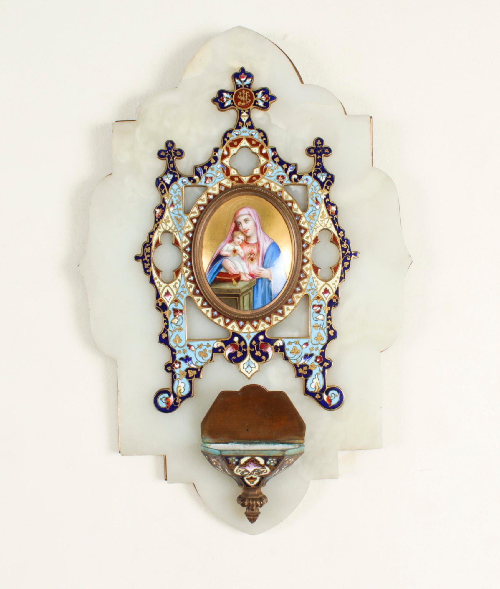 Présentoir français ancien en onyx et émail cloisonné représentant le Saint-Esprit, 19ème siècle en vente 1