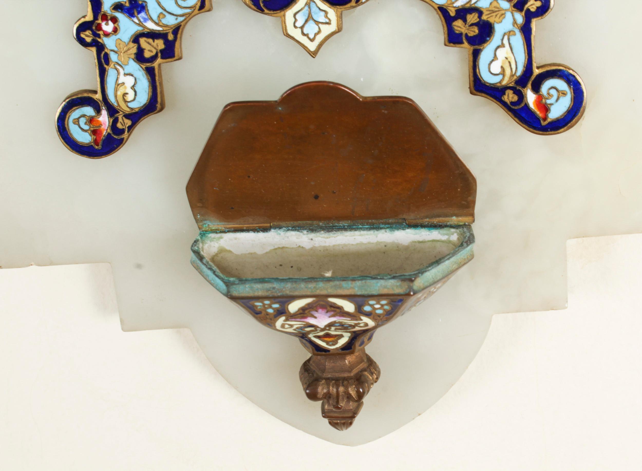Antique French Onyx and Cloisonne' Ename Holy Water Font Stoop 19thC For Sale 3