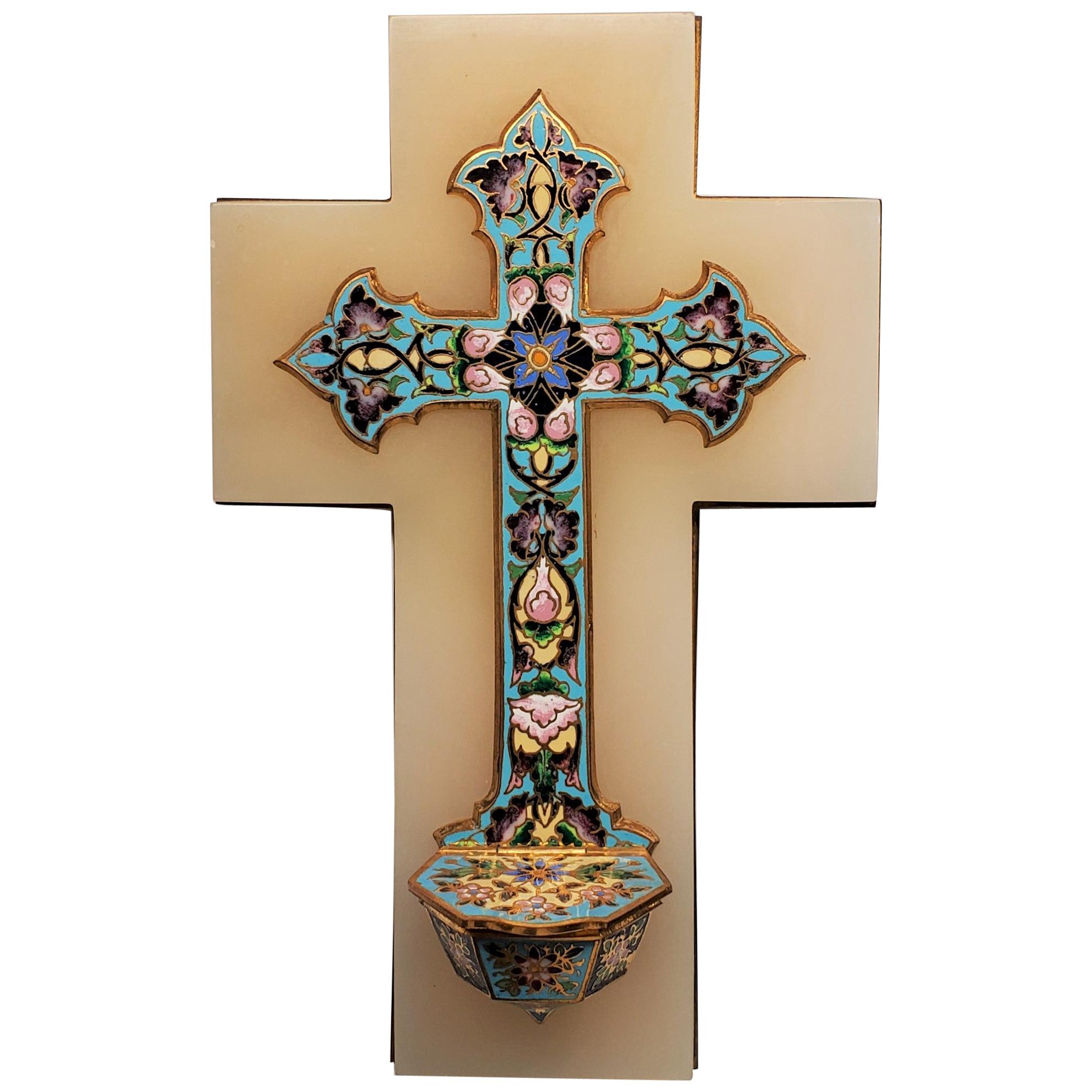 Antique French Onyx and Cloissoné Benetier 'Holy Water Font', circa 1888