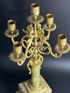 Antique French Onyx and Gilt Metal Five-Light Candelabra