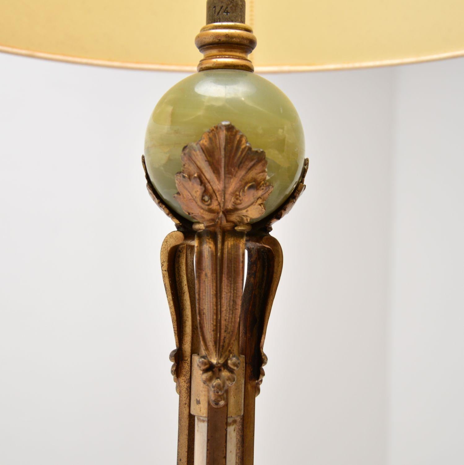 Early 20th Century Antique French Onyx and Gilt Metal Floor Lamp For Sale