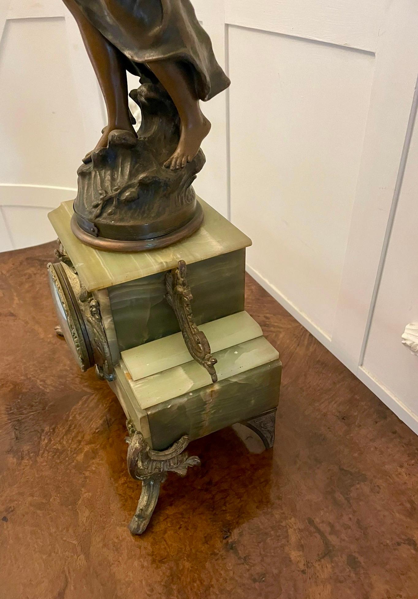 Antique French Onyx and Spelter Clock depicting Amphitrite after Auguste Moreau For Sale 2