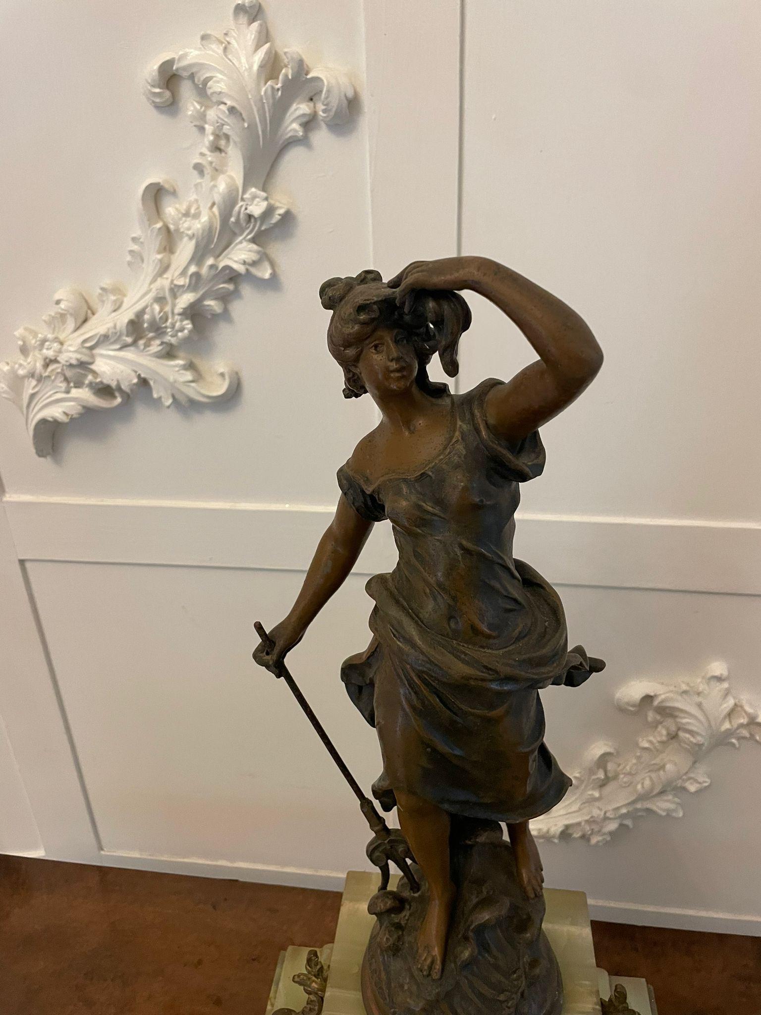 Antique French Onyx and Spelter Clock depicting Amphitrite after Auguste Moreau For Sale 5