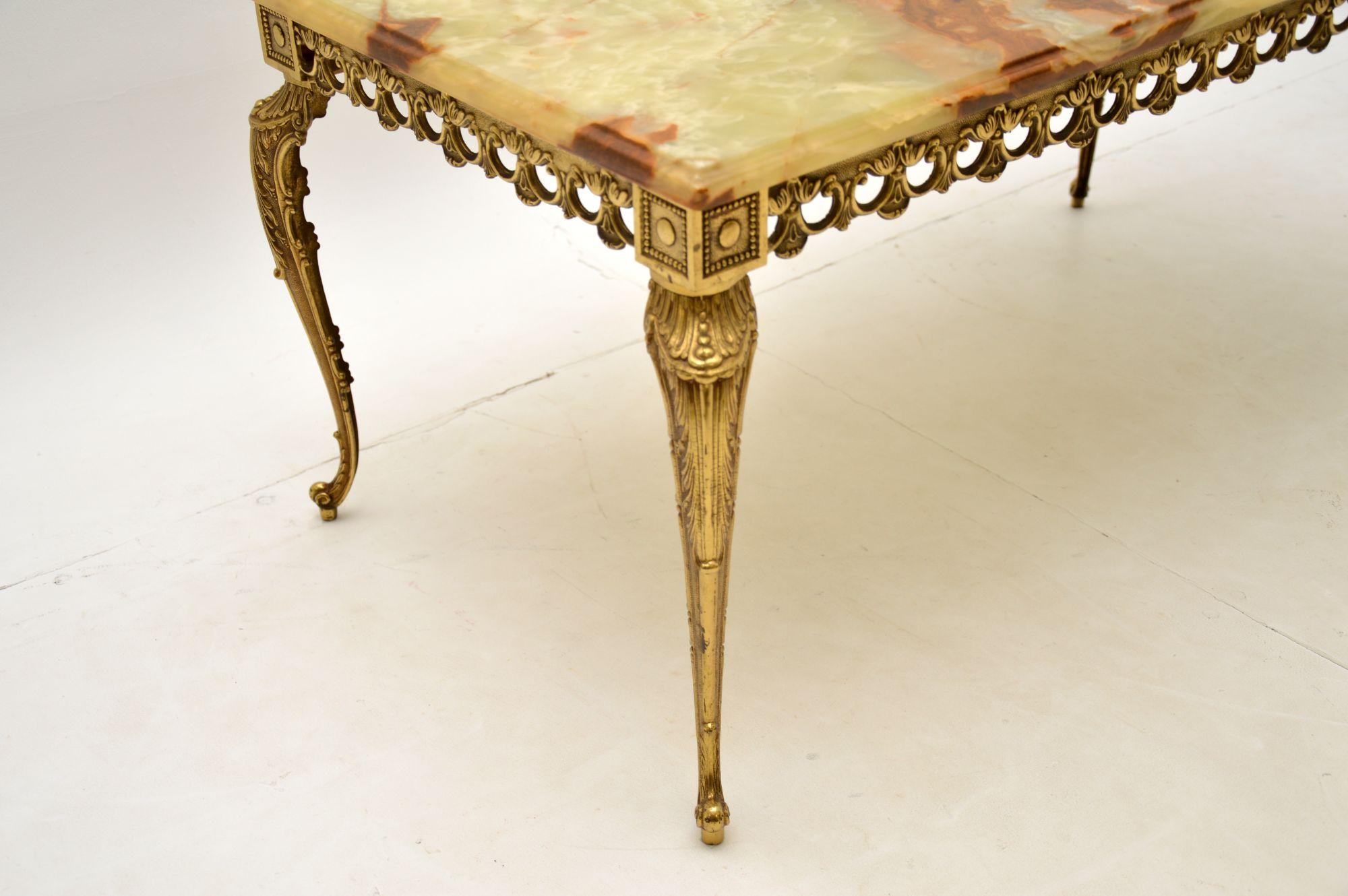 Louis XV Antique French Onyx & Brass Coffee Table