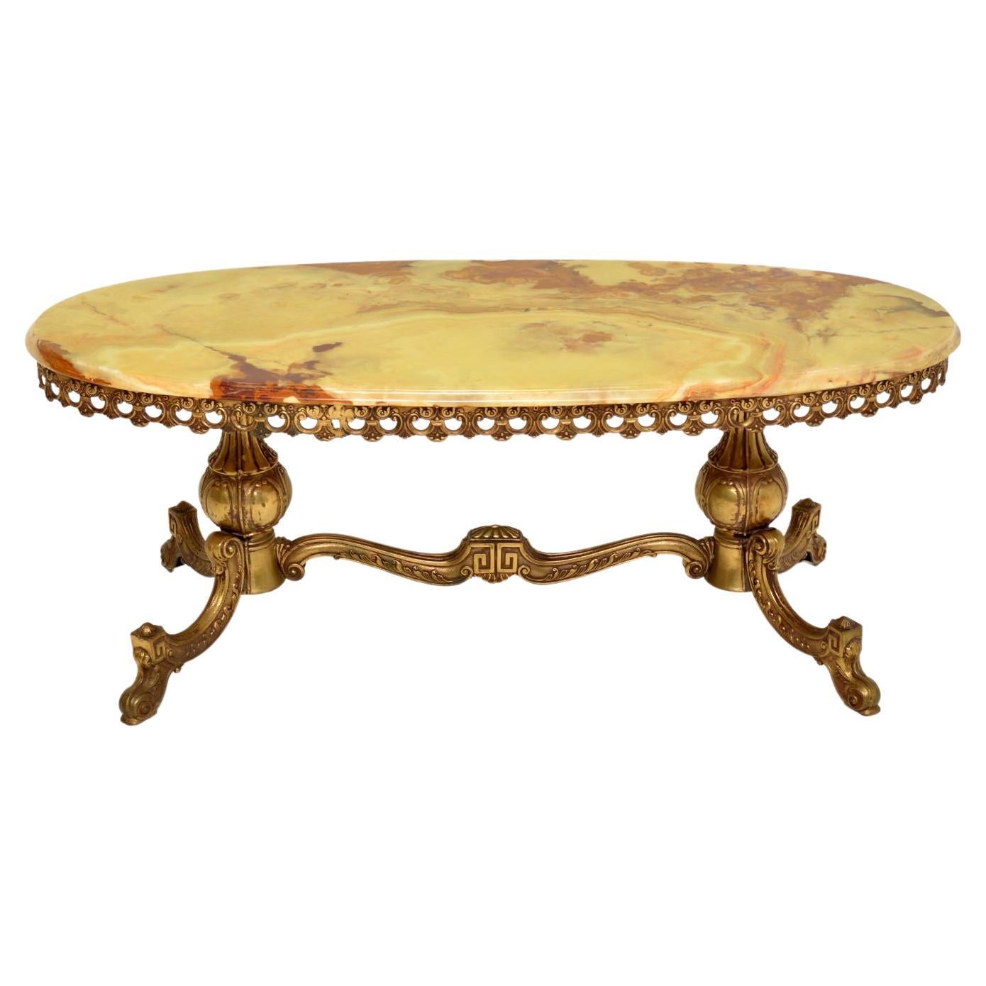 Antique French Onyx & Brass Coffee Table