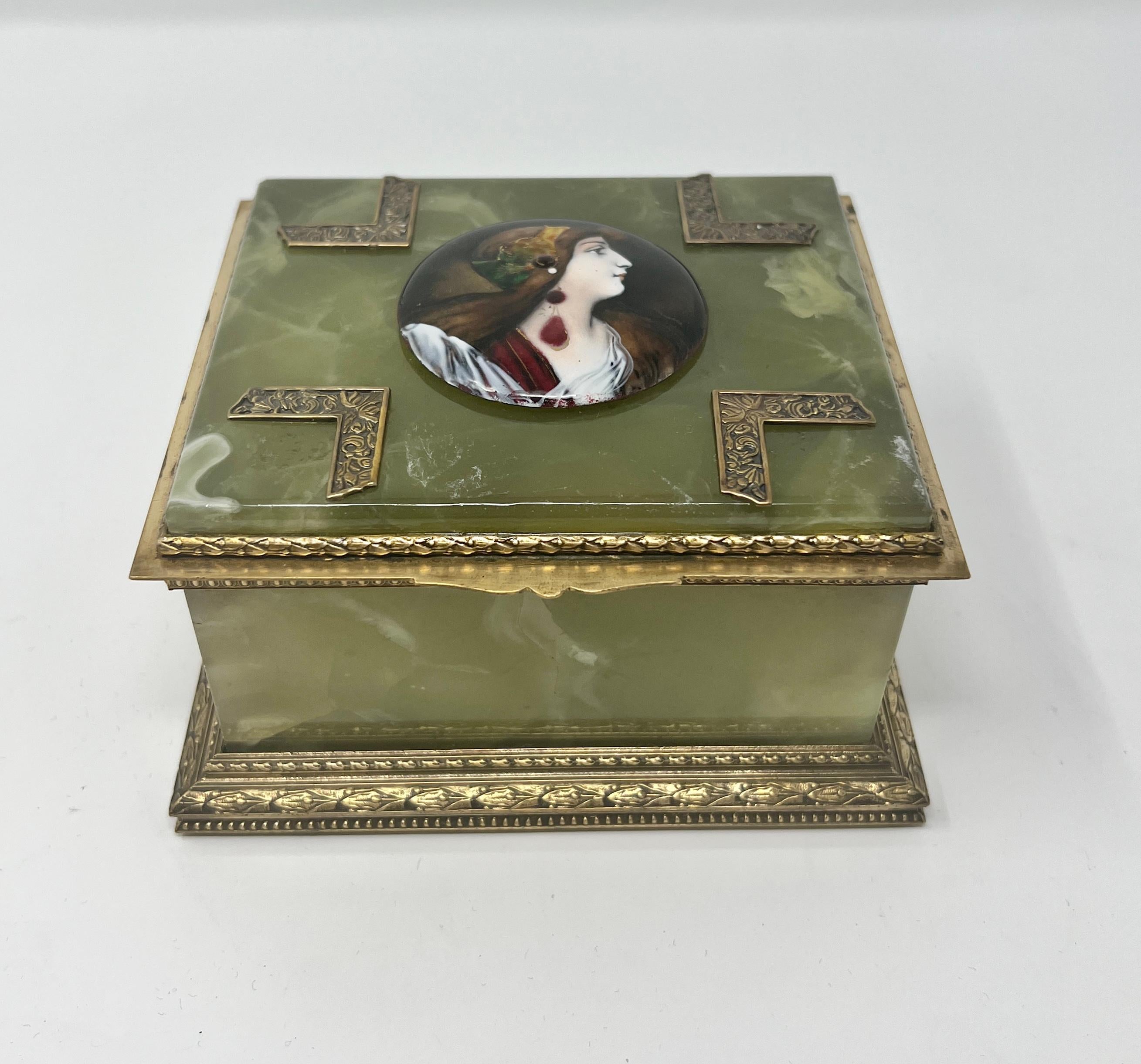 Antique French Onyx Bronze Mount Box circa 1880