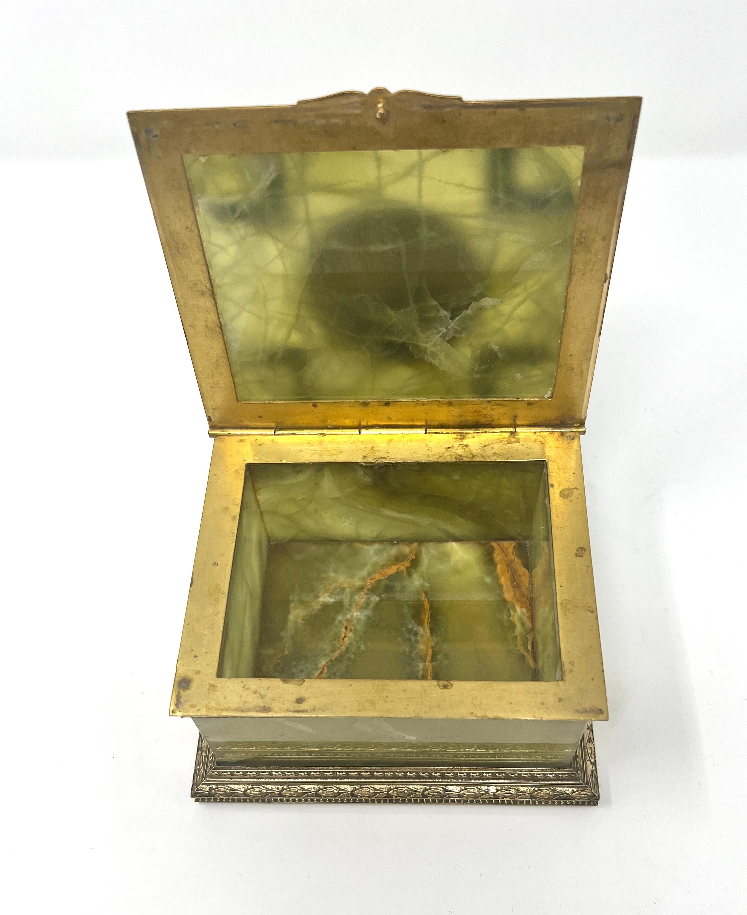 19th Century Antique French Onyx Bronze Mount Box  circa 1880