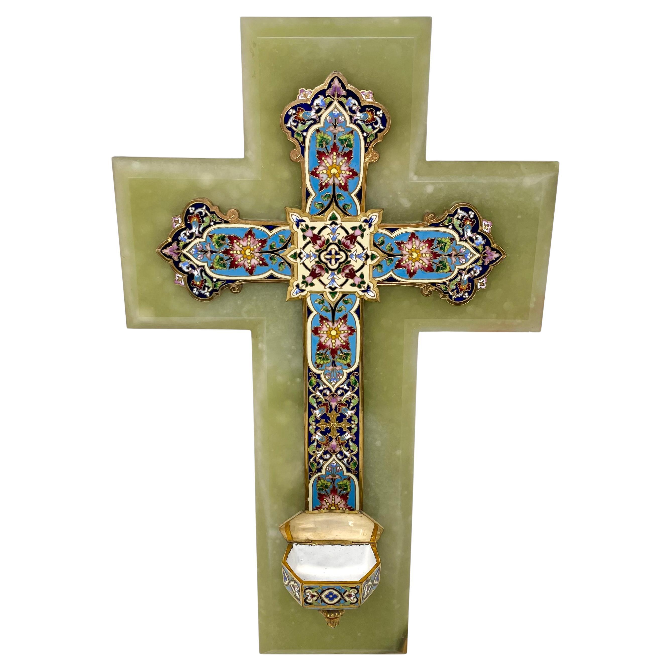 Cloissoné Antique French Onyx & Cloisonné Benetier 