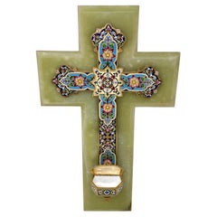 Antique French Onyx & Cloisonné Benetier "Holy Water Font", Circa 1920's.