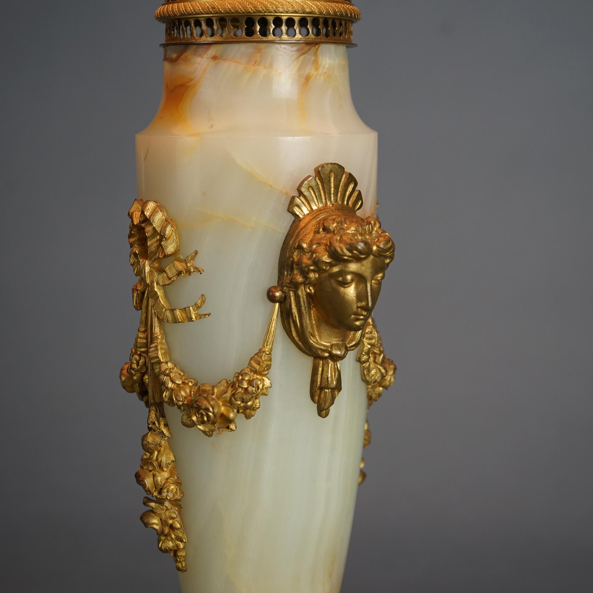 Antique French Onyx, Ormolu & Champleve Enameled Table Lamp Circa 1920 7
