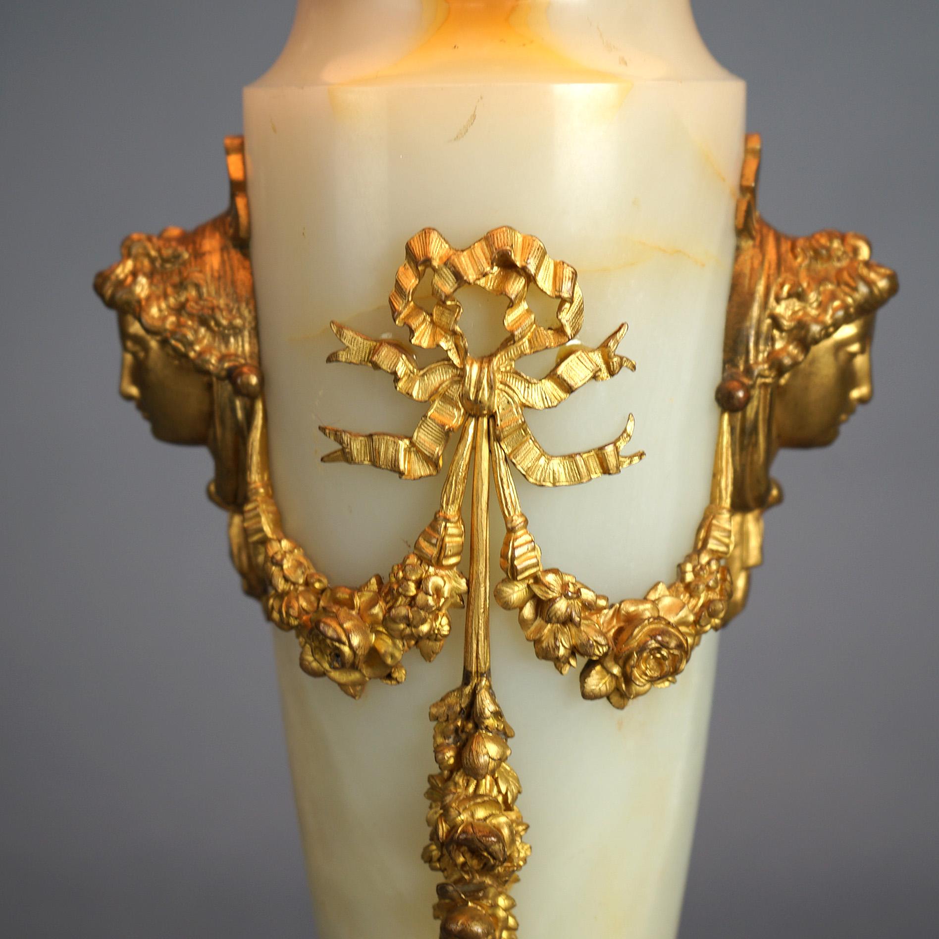 Antique French Onyx, Ormolu & Champleve Enameled Table Lamp Circa 1920 8