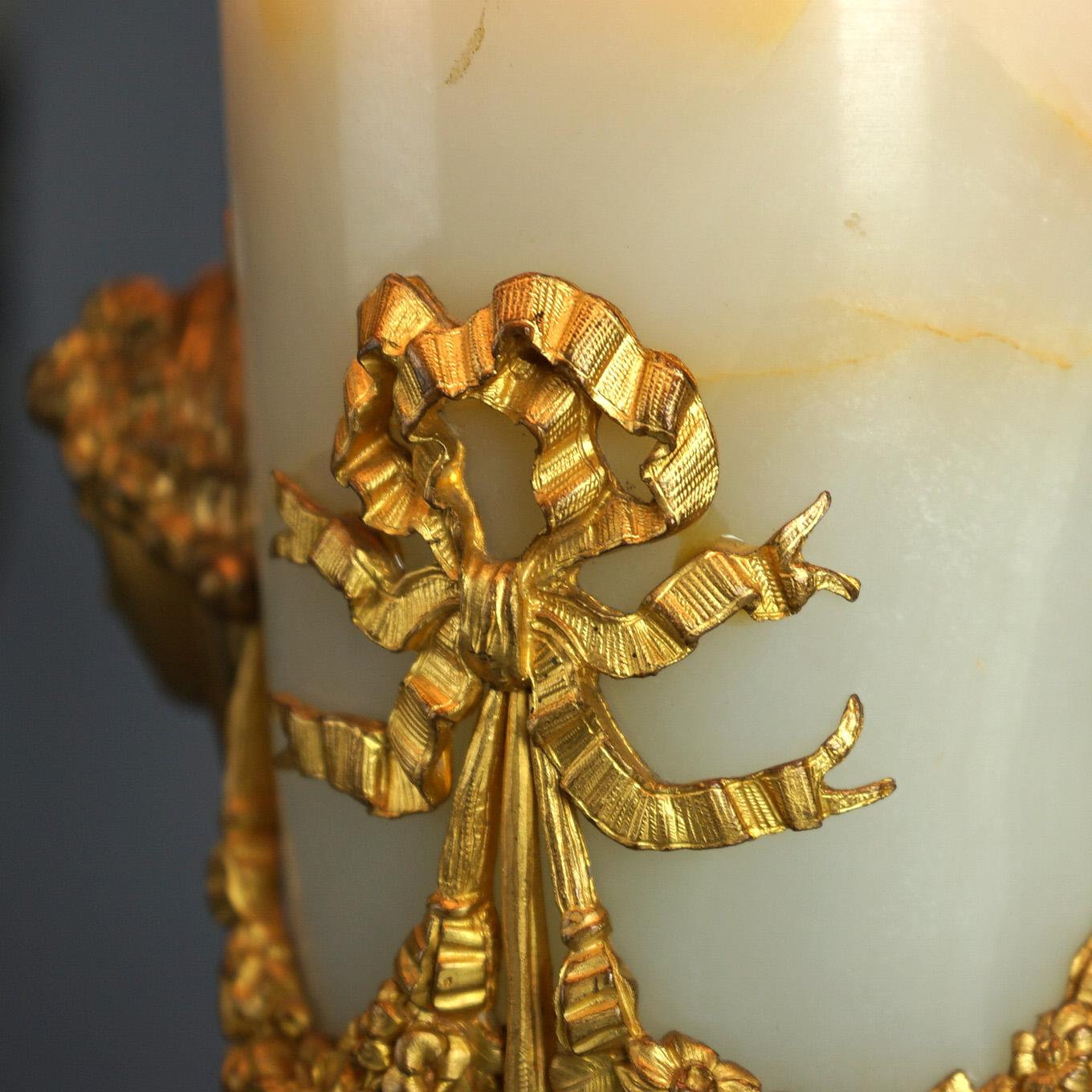 Antique French Onyx, Ormolu & Champleve Enameled Table Lamp Circa 1920 9