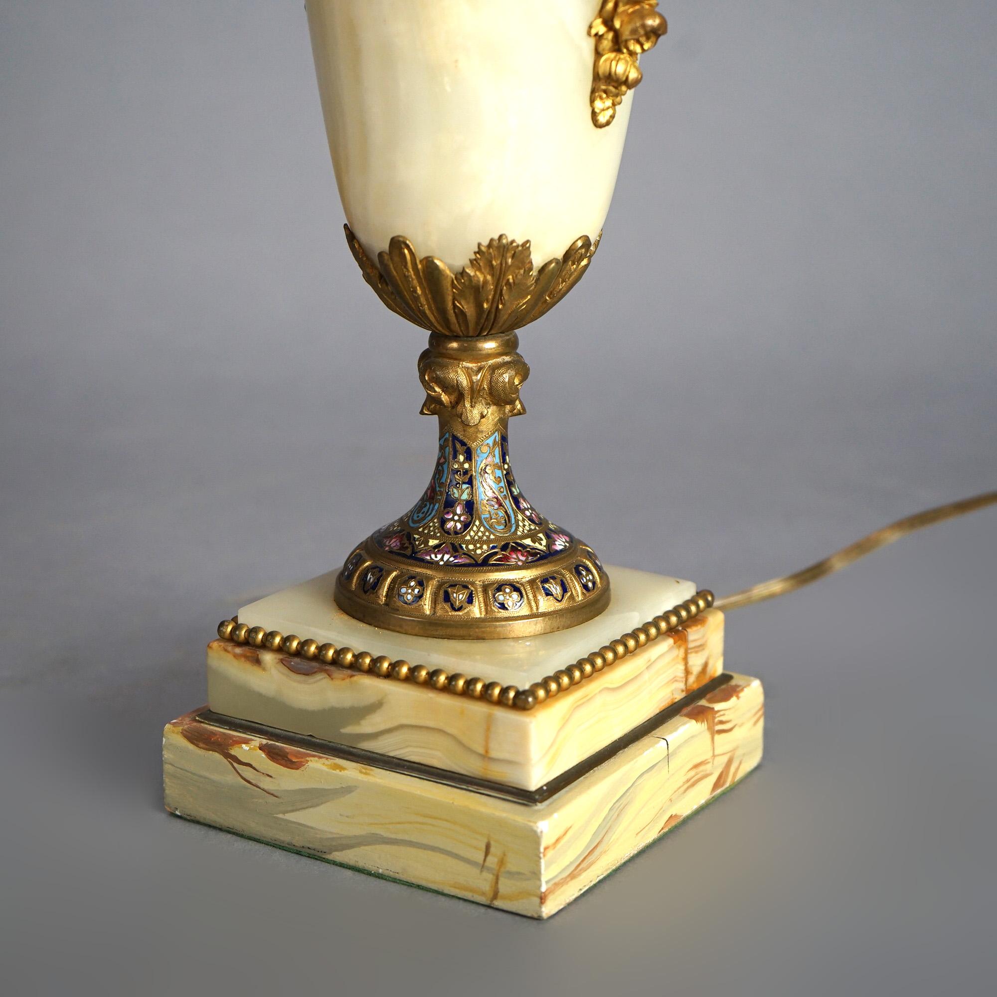 Antique French Onyx, Ormolu & Champleve Enameled Table Lamp Circa 1920 11