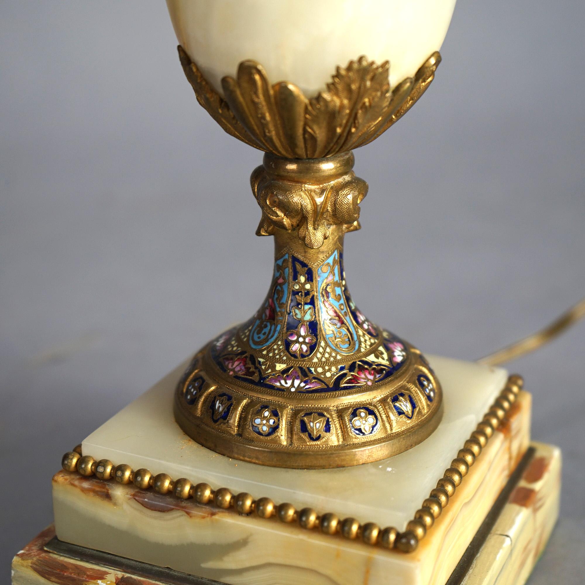 Antique French Onyx, Ormolu & Champleve Enameled Table Lamp Circa 1920 12