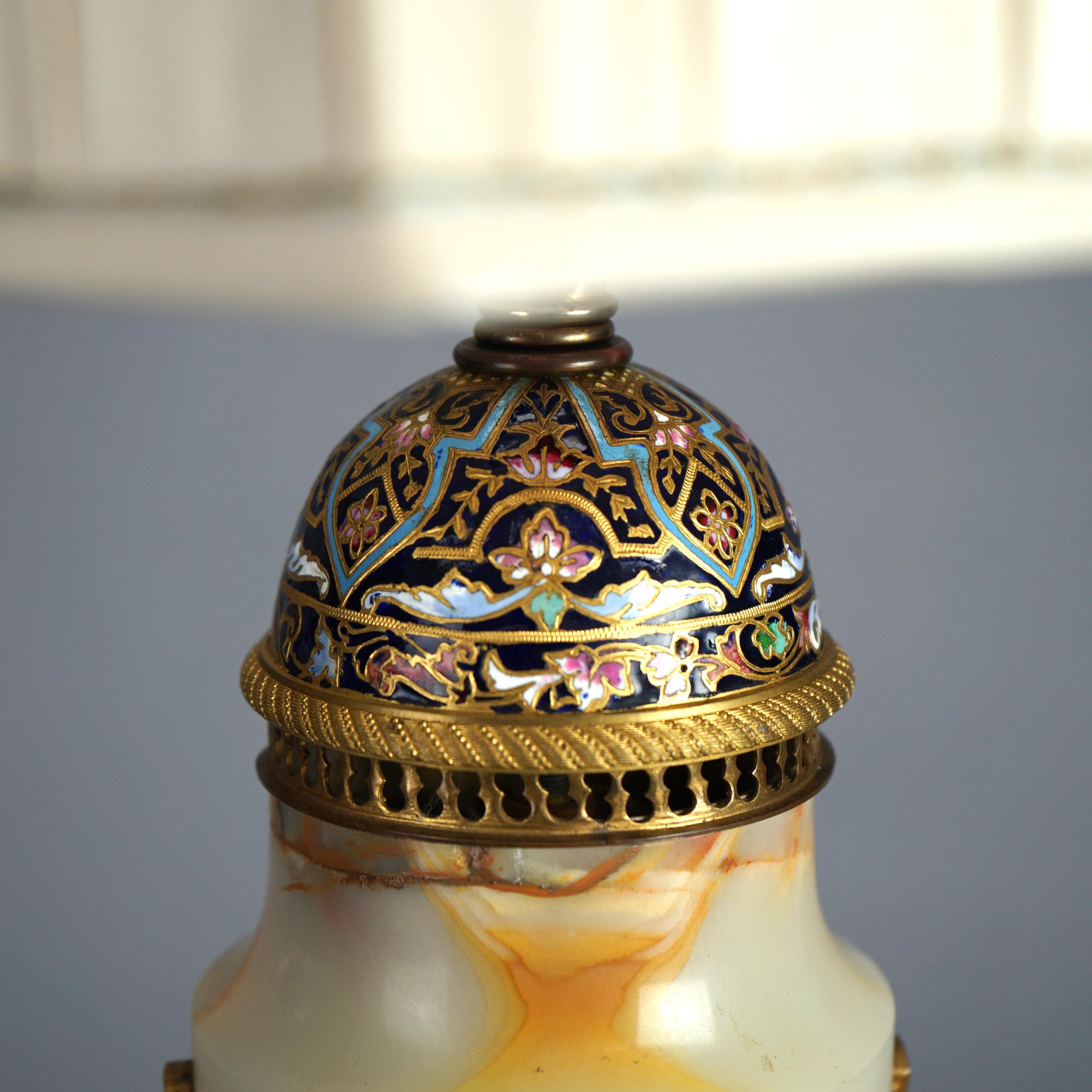Antique French Onyx, Ormolu & Champleve Enameled Table Lamp Circa 1920 4