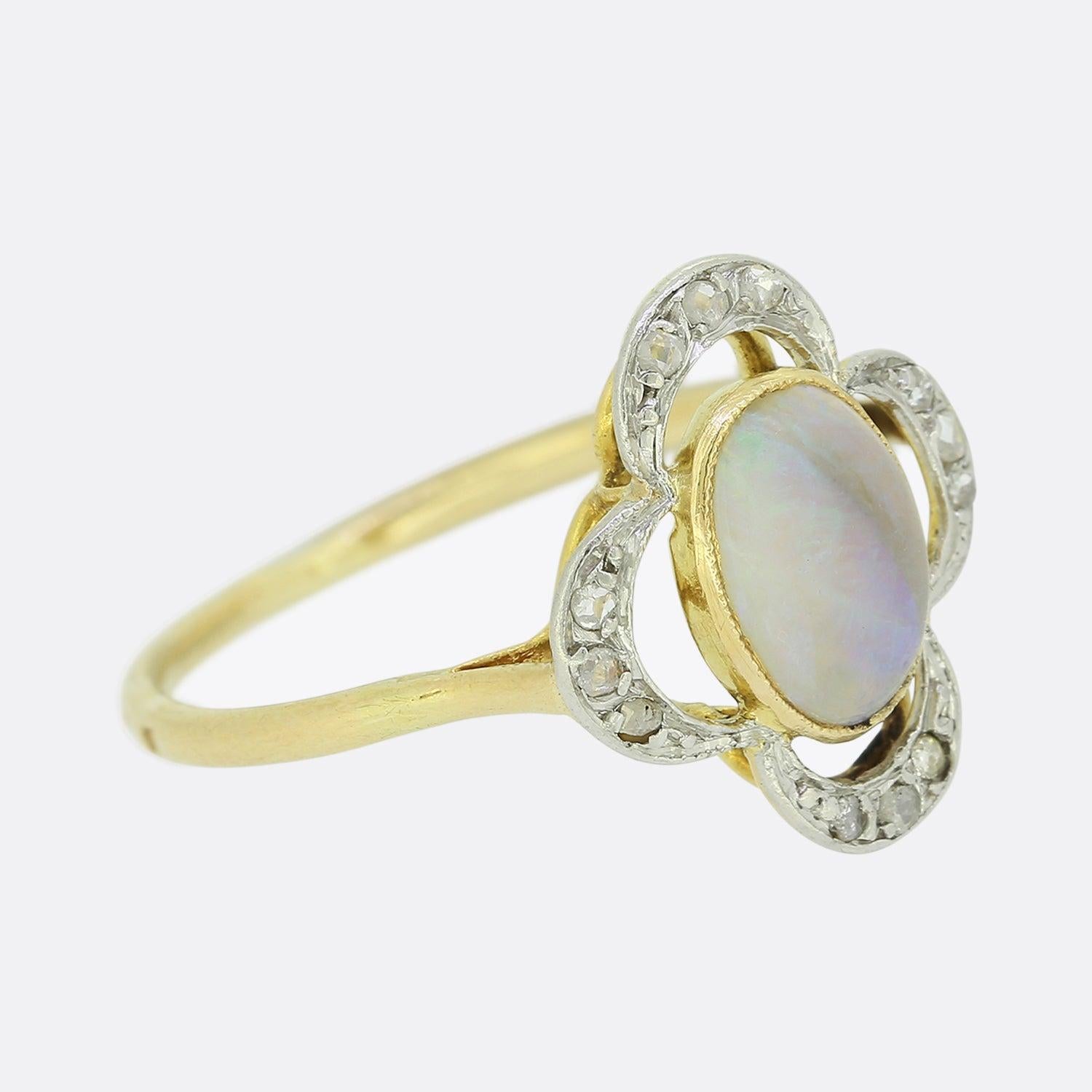 Art Nouveau Antique French Opal and Diamond Ring For Sale