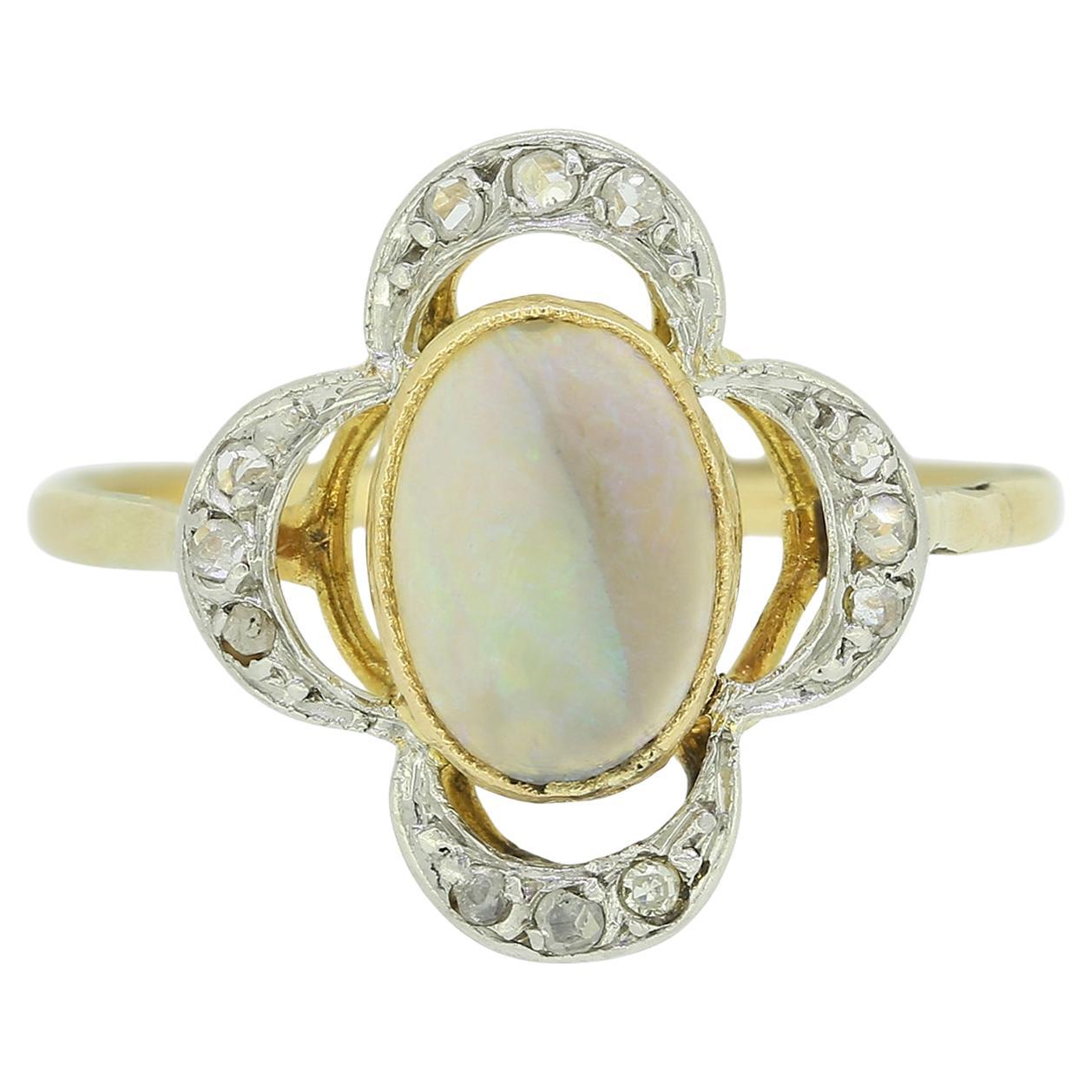 Antique French Opal and Diamond Ring For Sale
