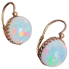 Antique French Opal Dormeuse Sleeper Earrings
