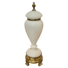 Antique French Opaline and Bronze Lamp