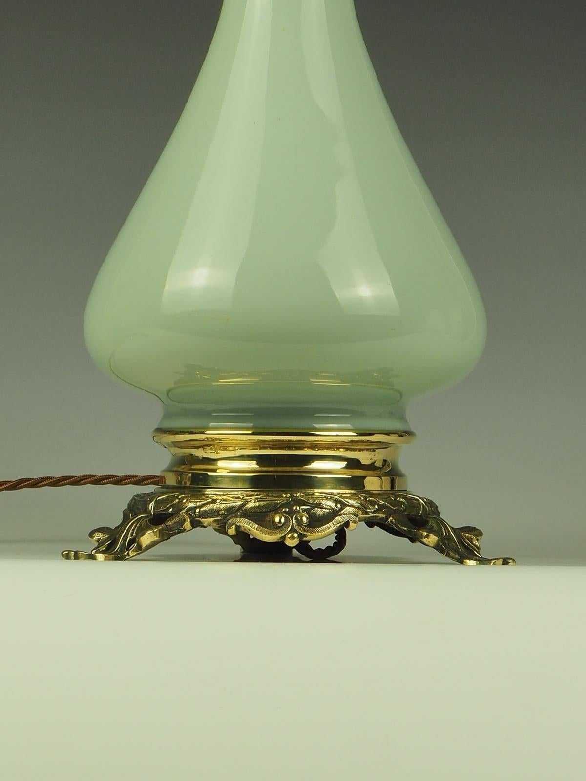 Antique French Opaline Celadon and Bronze Table Lamp 6
