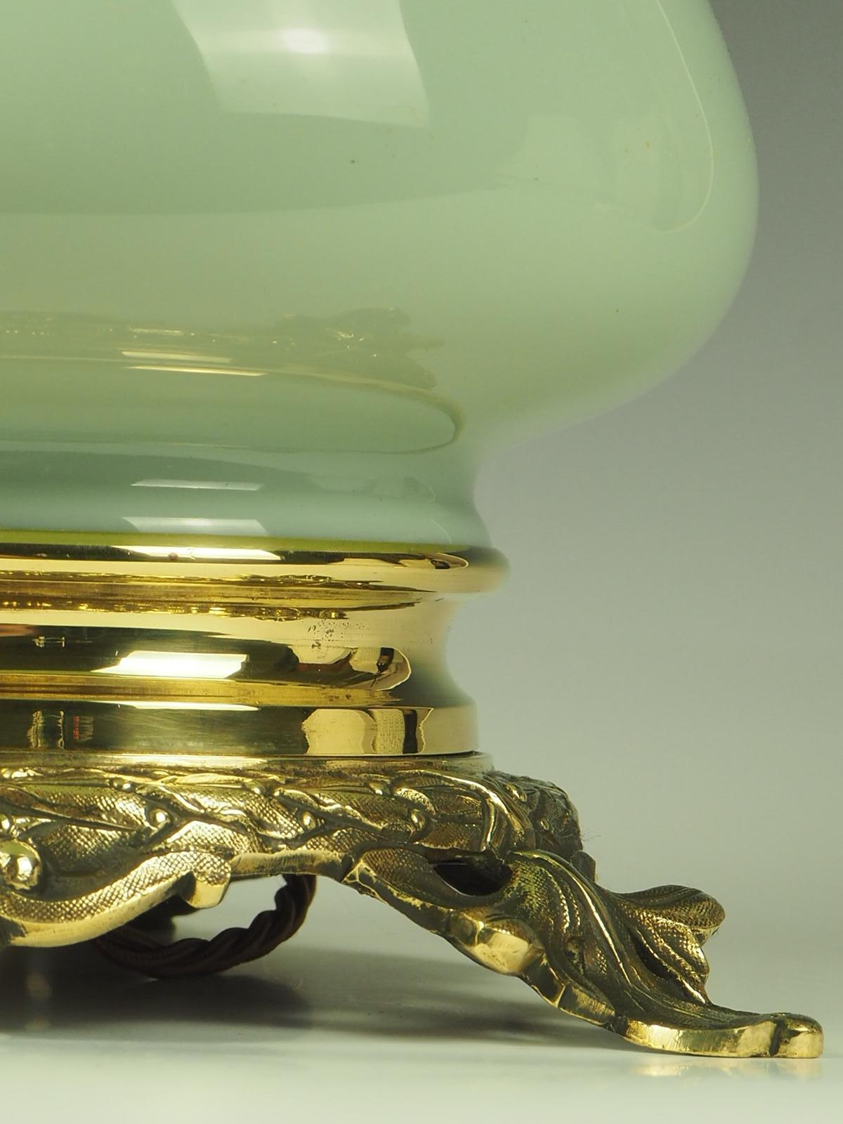 Antique French Opaline Celadon and Bronze Table Lamp 7