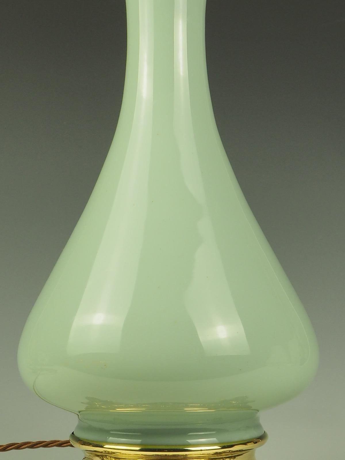 Antique French Opaline Celadon and Bronze Table Lamp 1