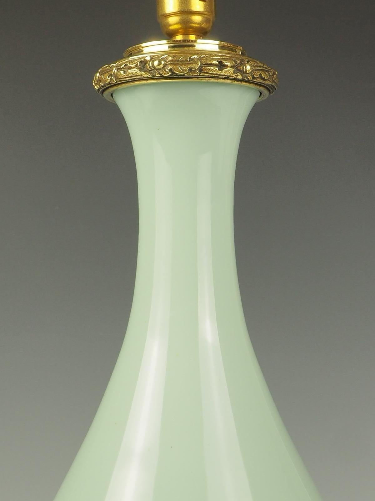 Antique French Opaline Celadon and Bronze Table Lamp 2