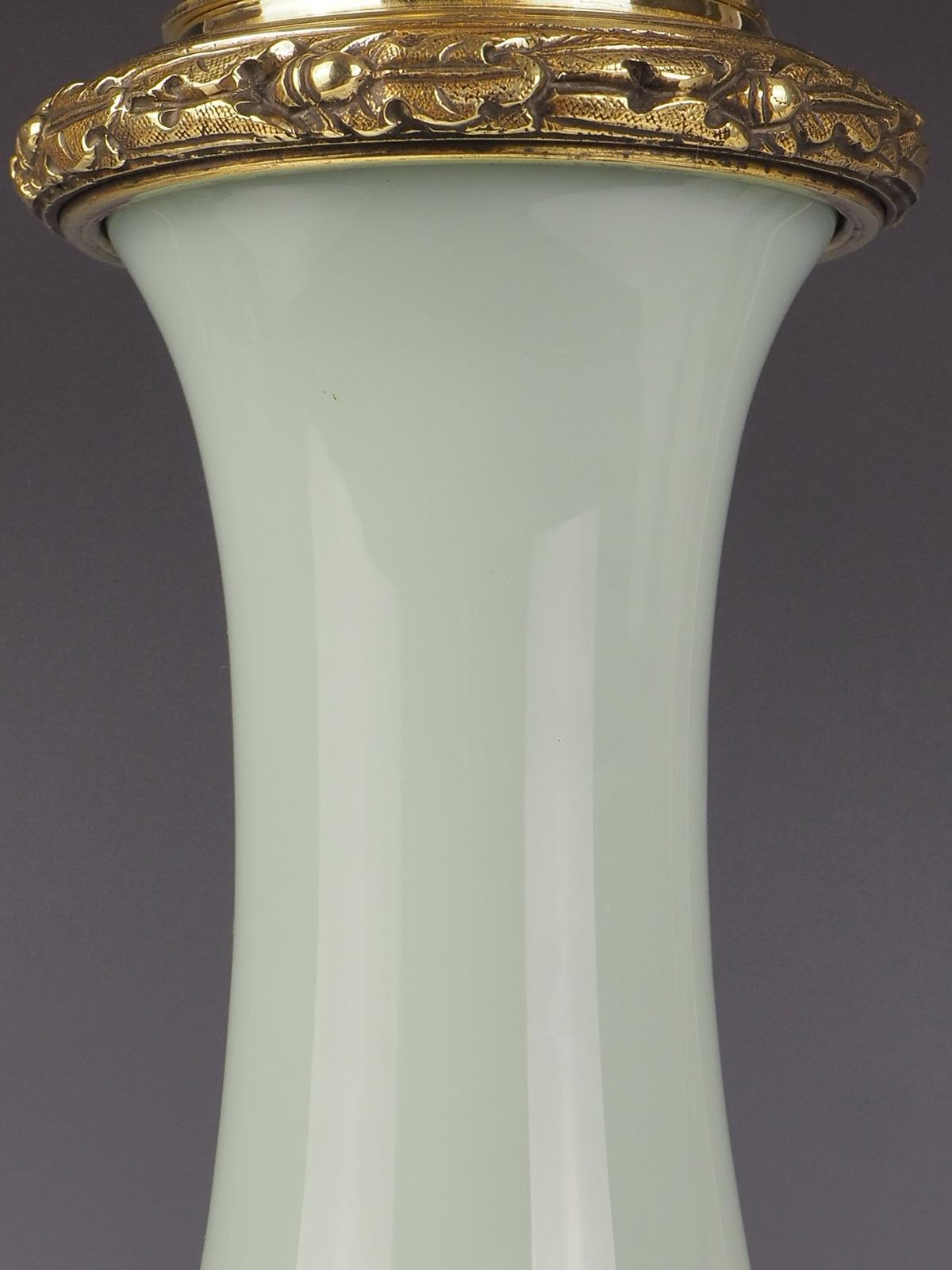 Antique French Opaline Celadon and Bronze Table Lamp 3
