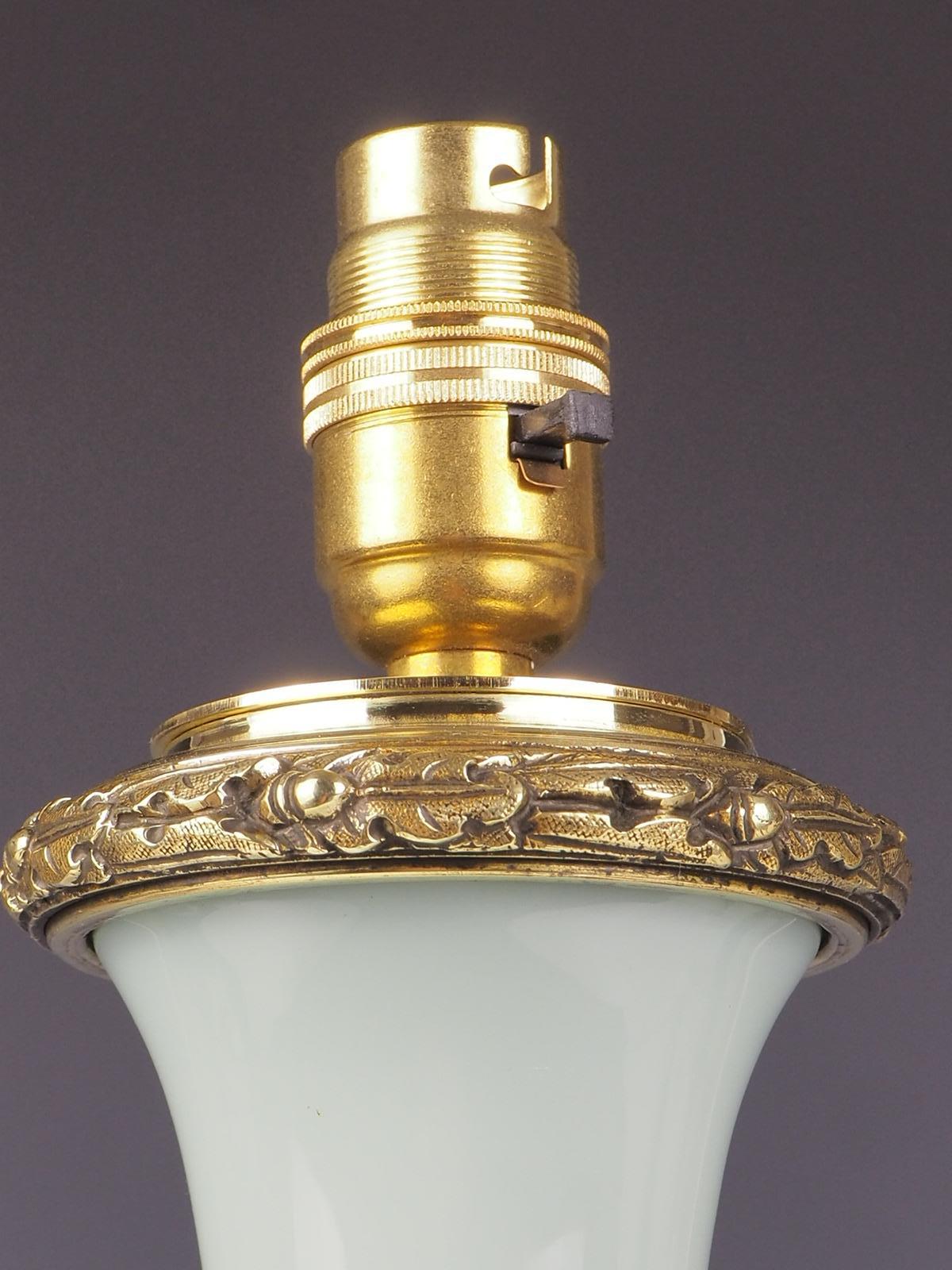 Antique French Opaline Celadon and Bronze Table Lamp 4
