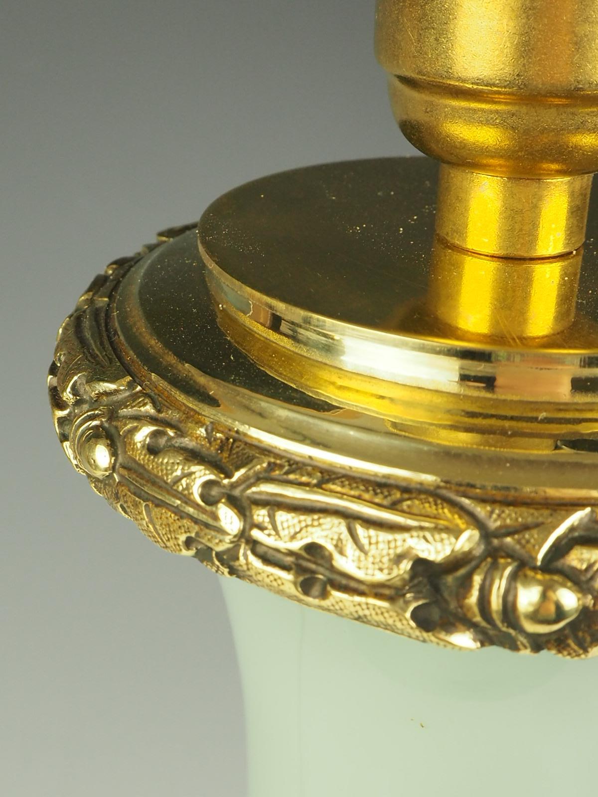Antique French Opaline Celadon and Bronze Table Lamp 5