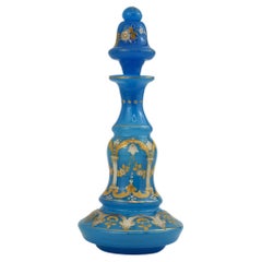 Antique French Opaline Enamelled Glass Perfume Bottle, Flacon, 19th Century