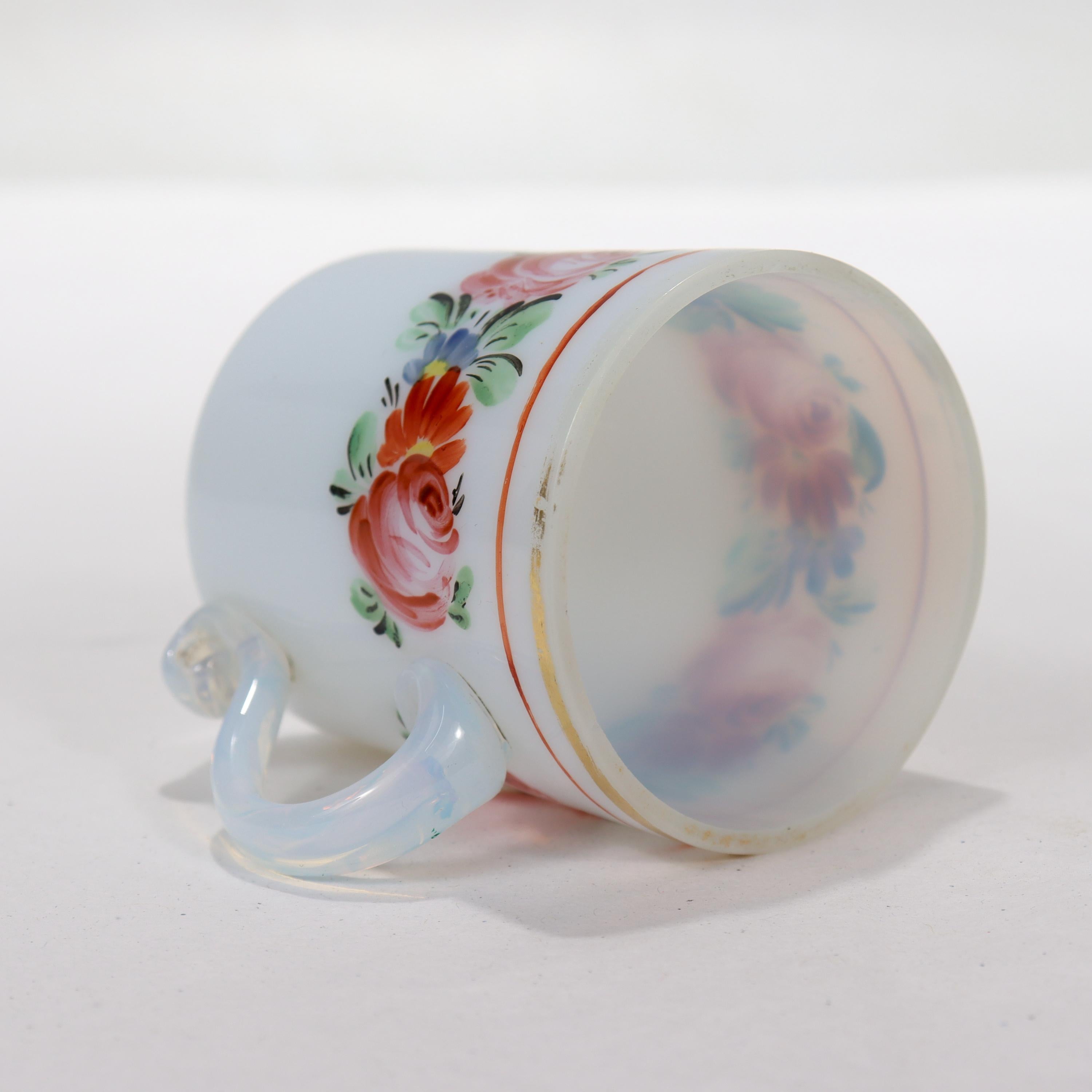 Antique French Opaline Glass Demitasse Cup & Saucer For Sale 4
