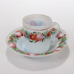 Antique French Opaline Glass Demitasse Cup & Saucer