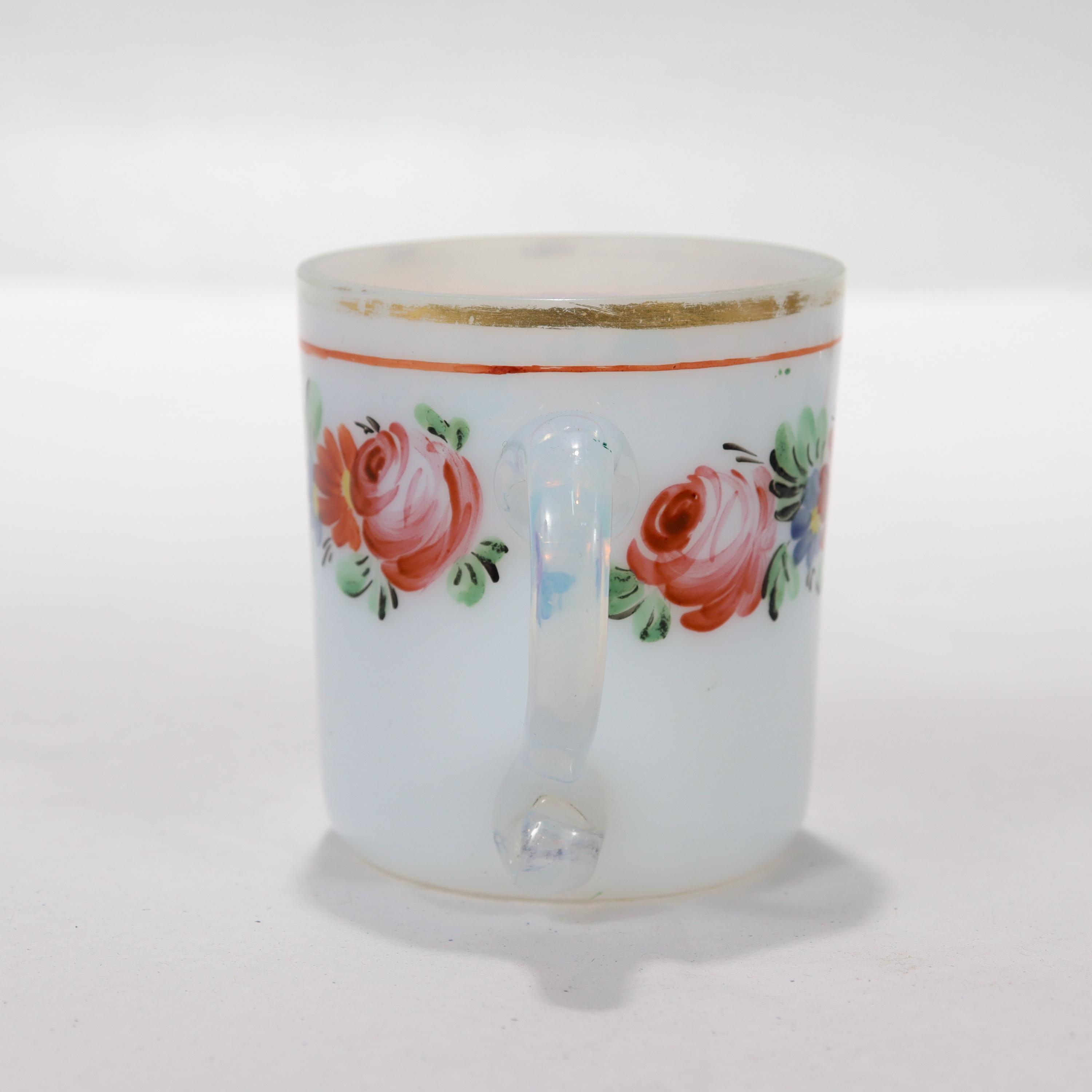 19th Century Antique French Opaline Glass Demitasse Cup & Saucer For Sale