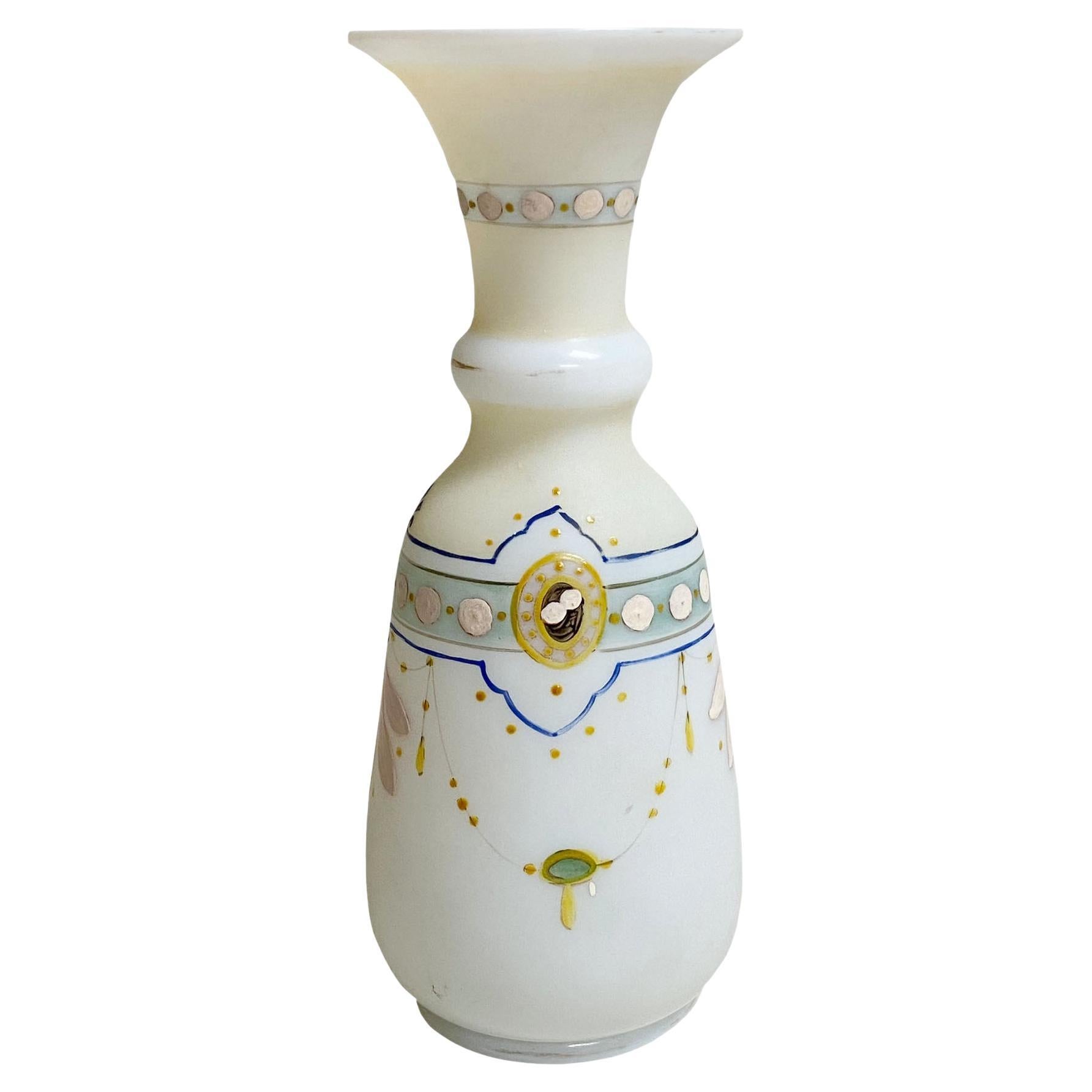 Antique French Opaline Hand Painted Vase For Sale