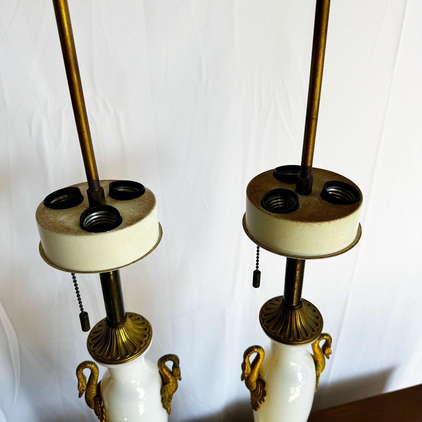 Antique French Opaline White Glass and Gold Lamps - a Pair For Sale 1