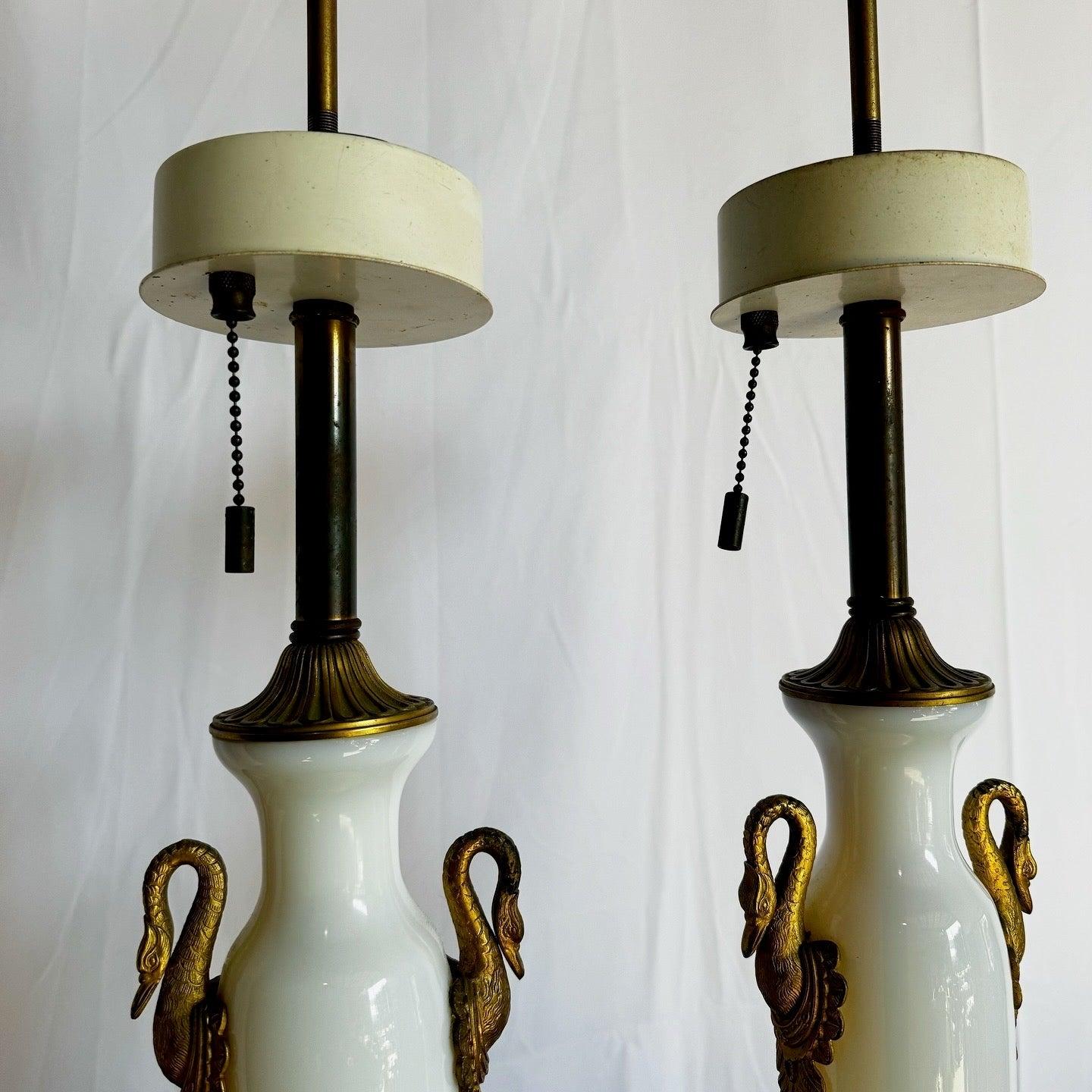 Antique French Opaline White Glass and Gold Lamps - a Pair For Sale 3