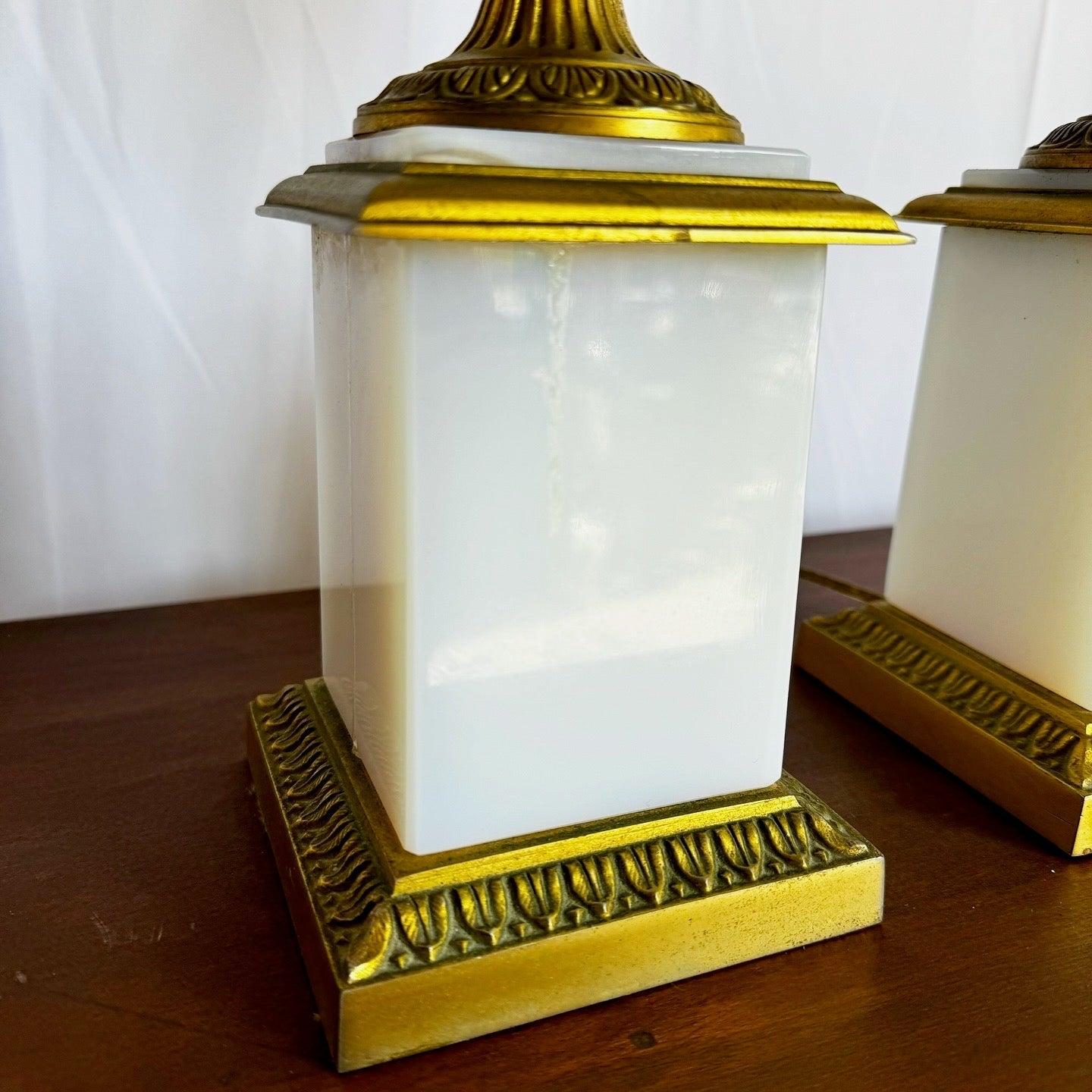 Antique French Opaline White Glass and Gold Lamps - a Pair For Sale 5